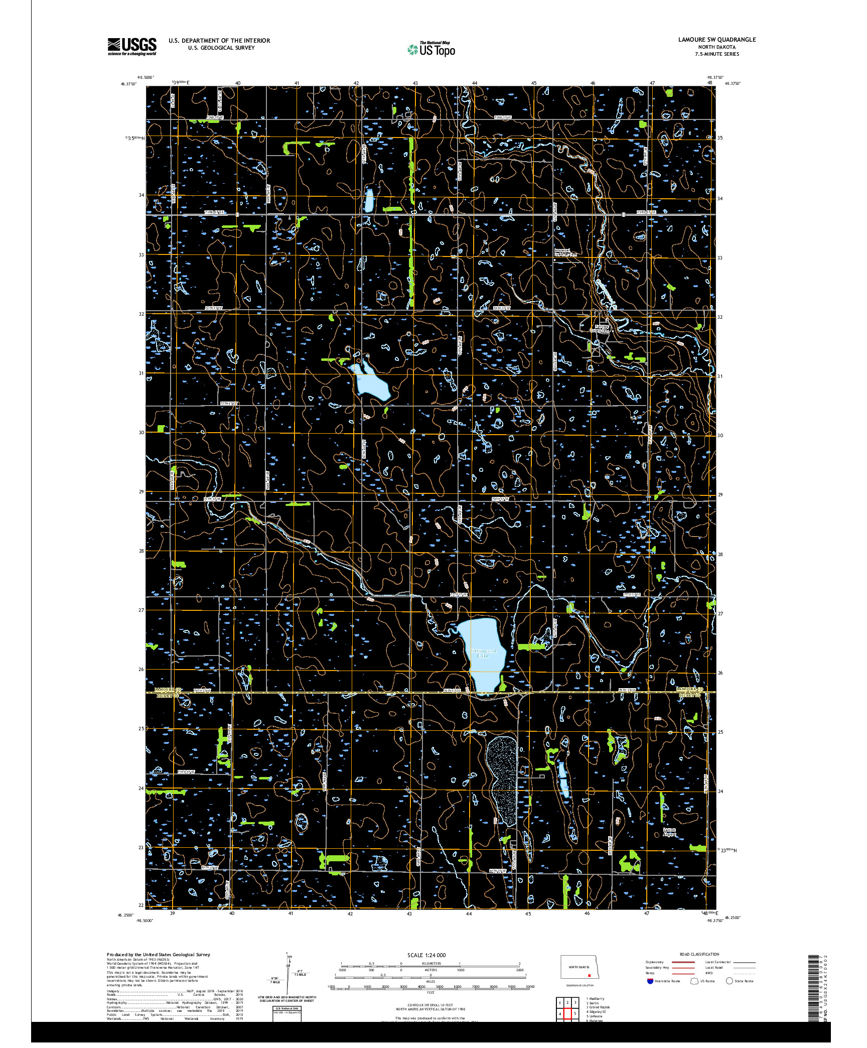 USGS US TOPO 7.5-MINUTE MAP FOR LAMOURE SW, ND 2020