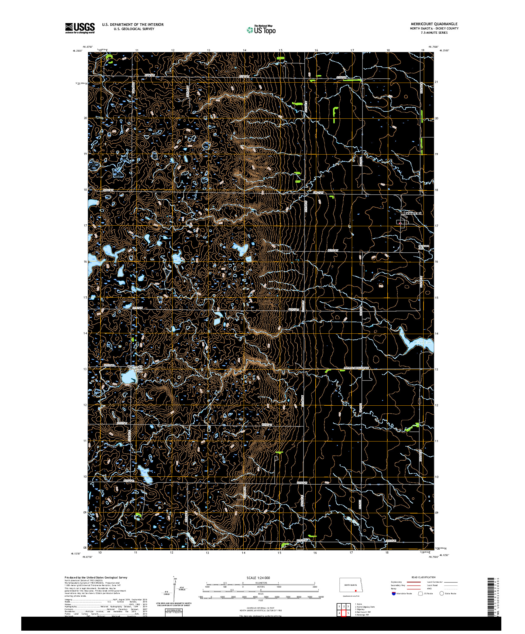 USGS US TOPO 7.5-MINUTE MAP FOR MERRICOURT, ND 2020