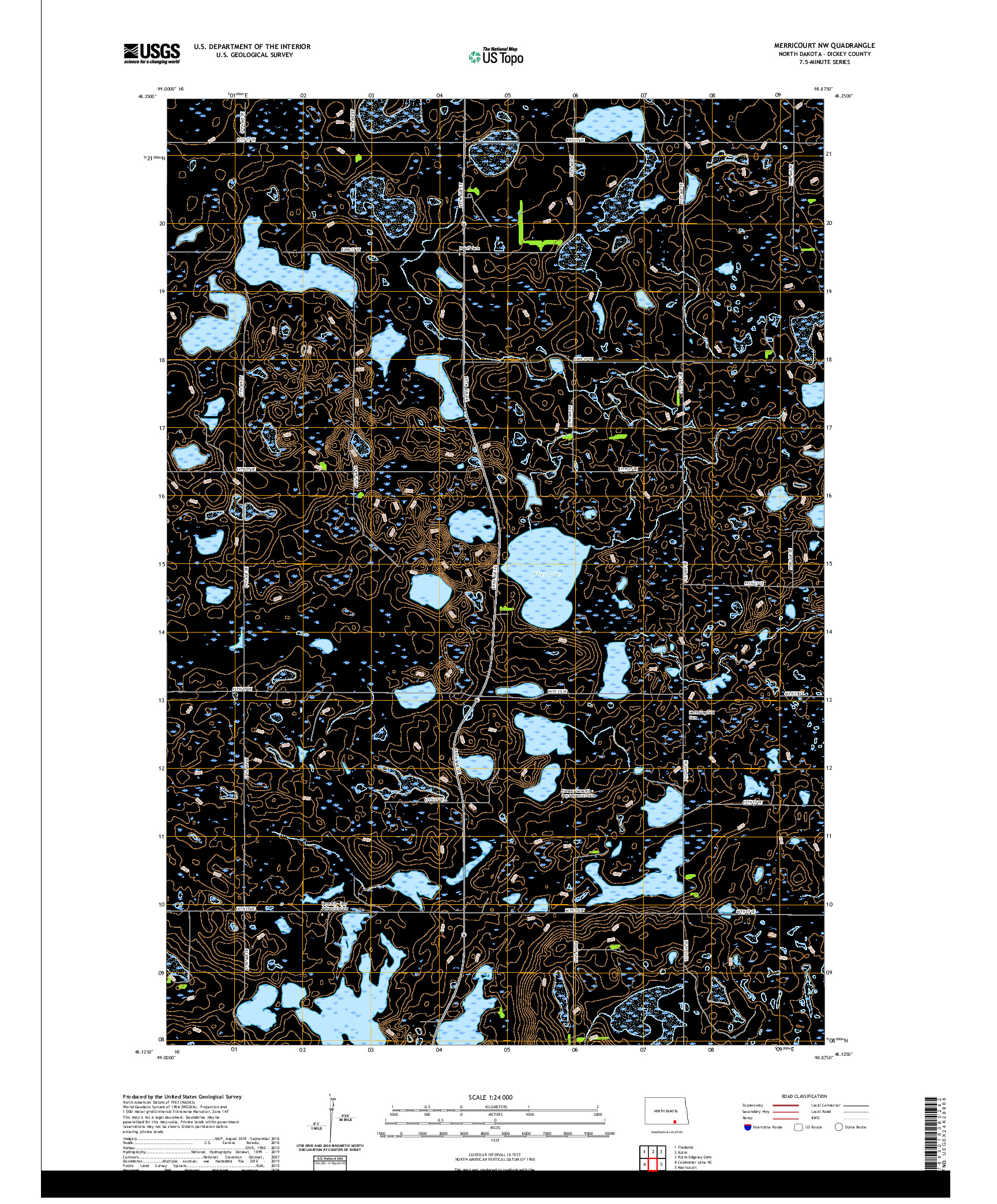 USGS US TOPO 7.5-MINUTE MAP FOR MERRICOURT NW, ND 2020