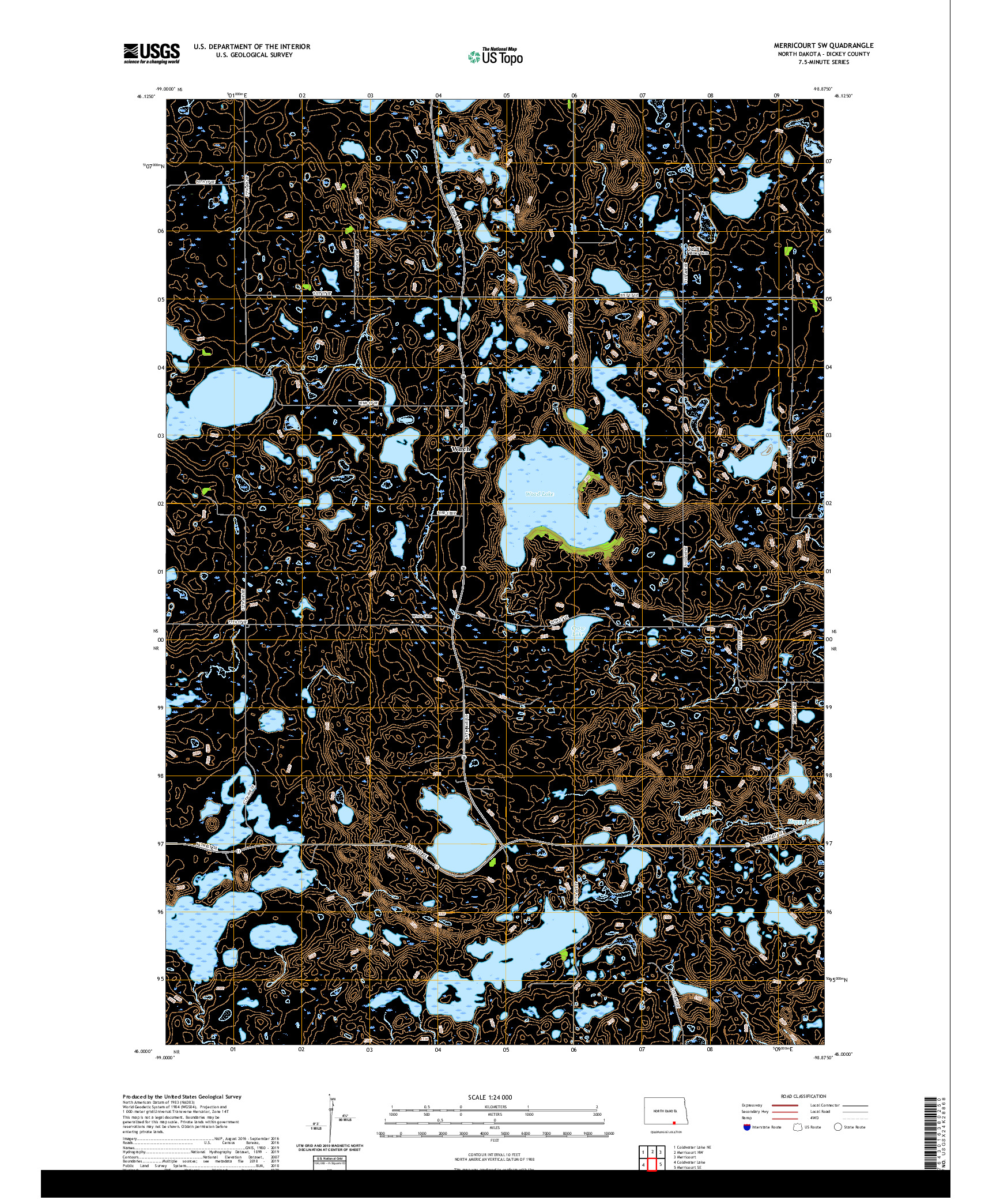 USGS US TOPO 7.5-MINUTE MAP FOR MERRICOURT SW, ND 2020