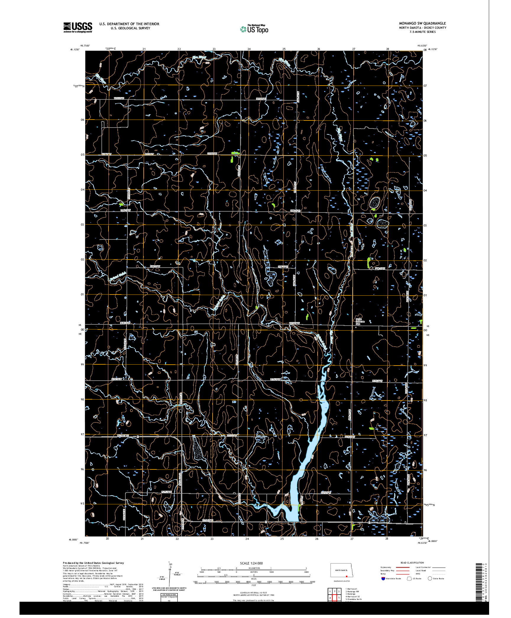 USGS US TOPO 7.5-MINUTE MAP FOR MONANGO SW, ND 2020