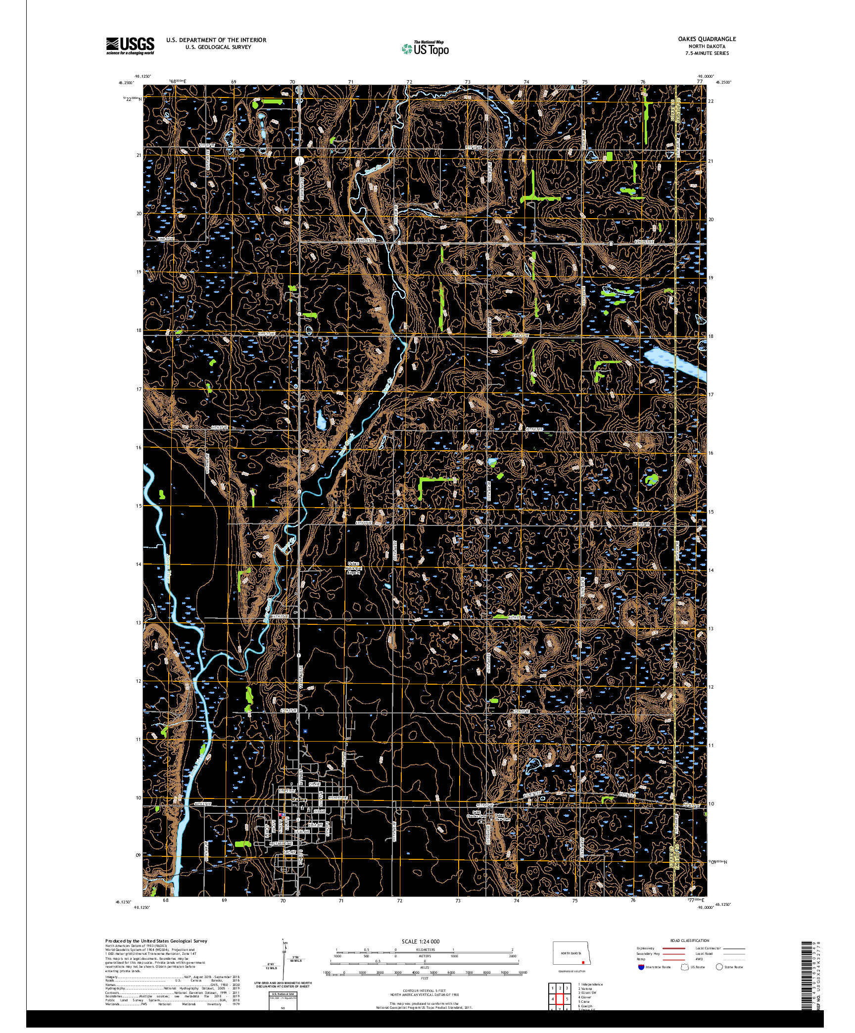 USGS US TOPO 7.5-MINUTE MAP FOR OAKES, ND 2020