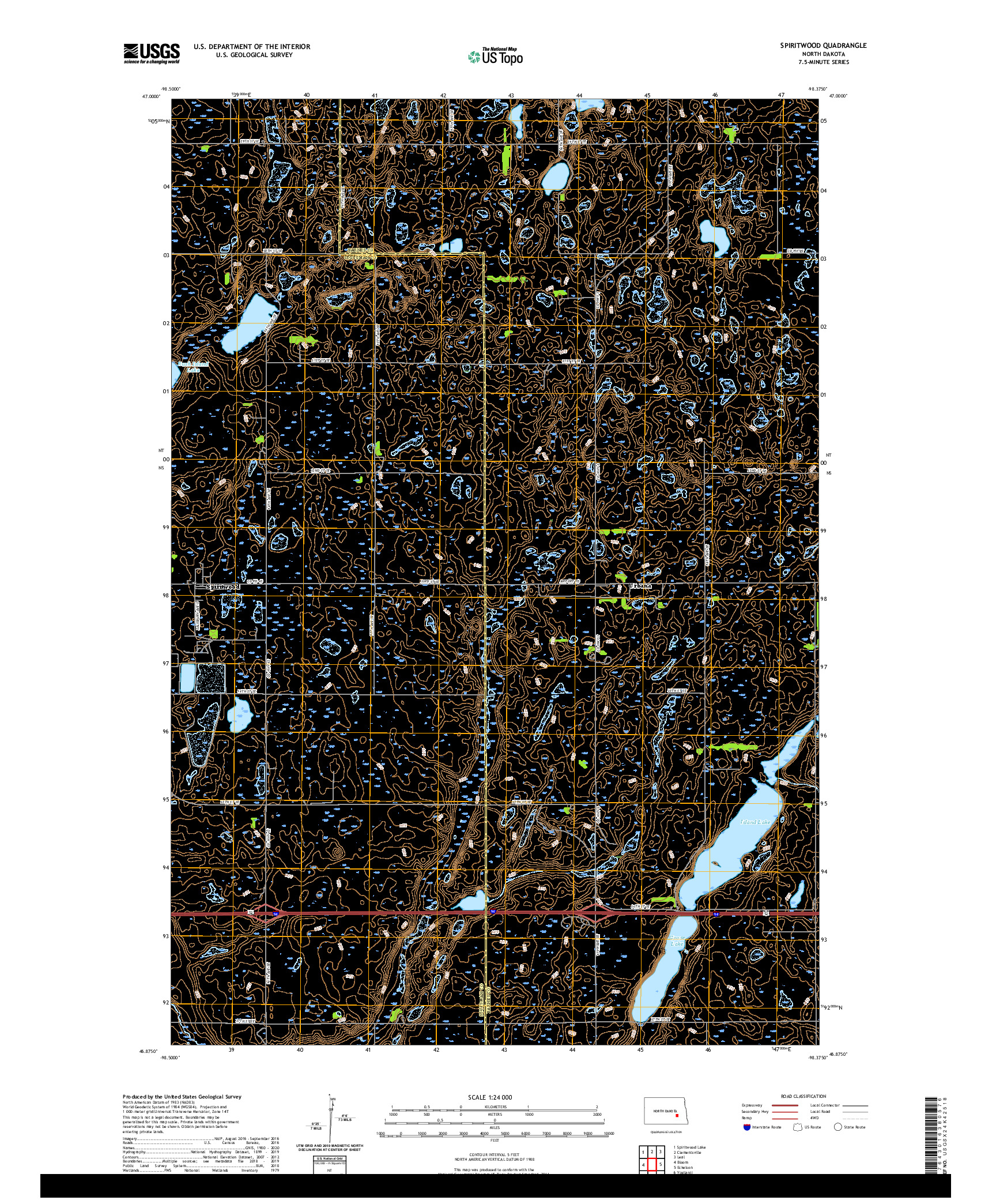 USGS US TOPO 7.5-MINUTE MAP FOR SPIRITWOOD, ND 2020