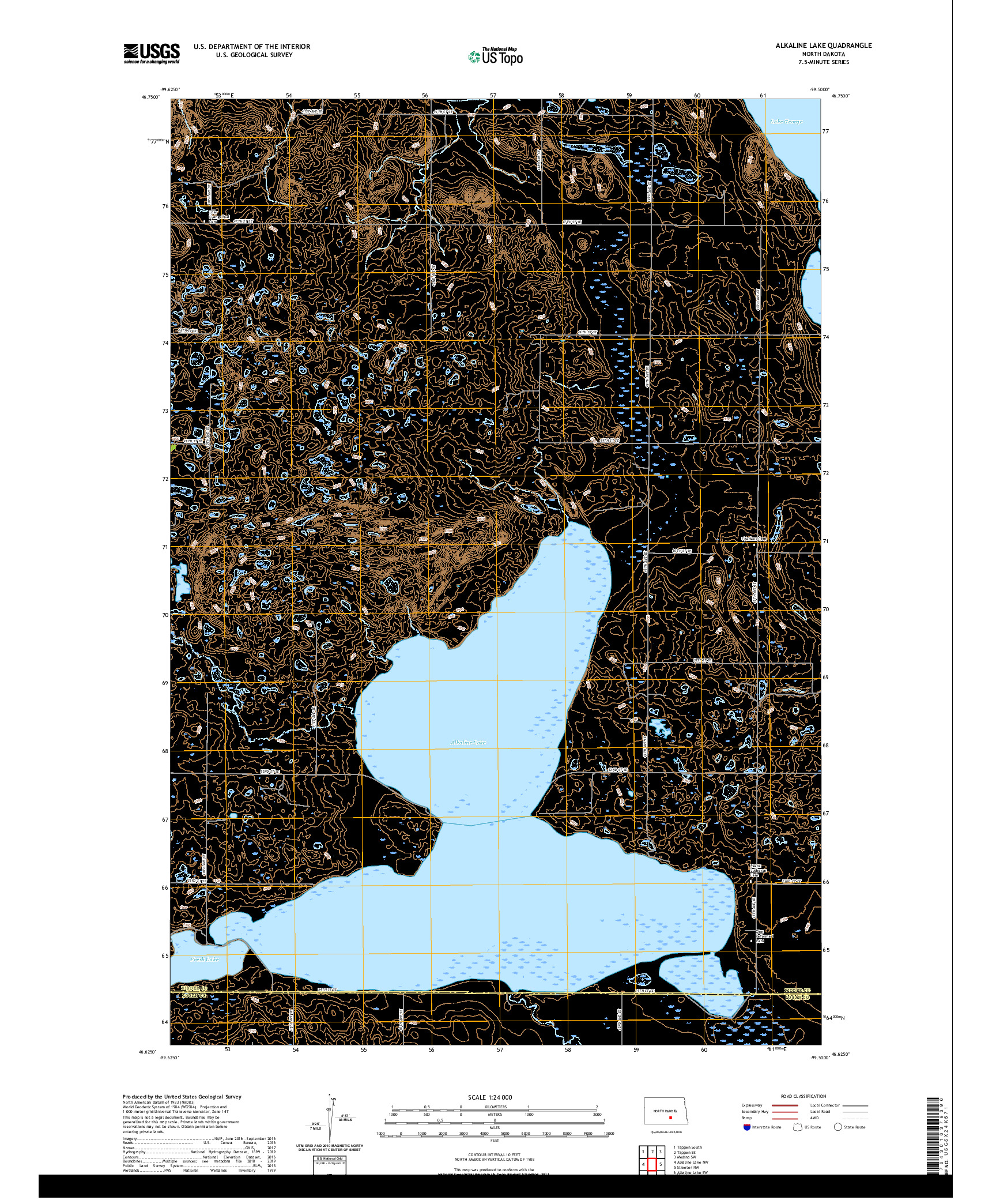USGS US TOPO 7.5-MINUTE MAP FOR ALKALINE LAKE, ND 2020