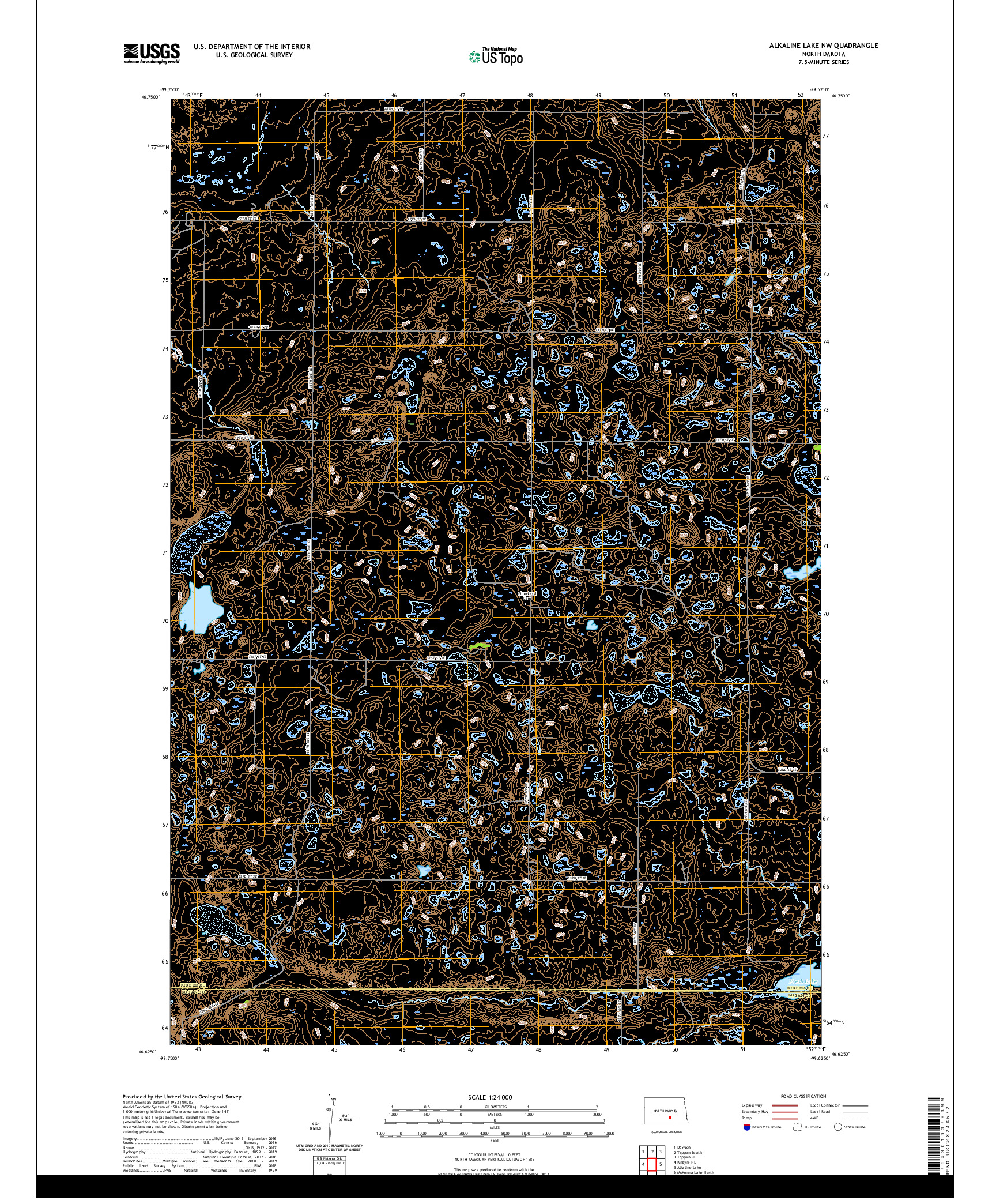 USGS US TOPO 7.5-MINUTE MAP FOR ALKALINE LAKE NW, ND 2020