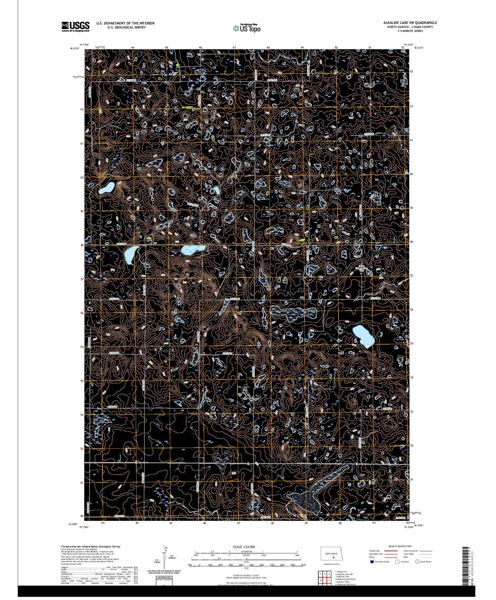 USGS US TOPO 7.5-MINUTE MAP FOR ALKALINE LAKE SW, ND 2020