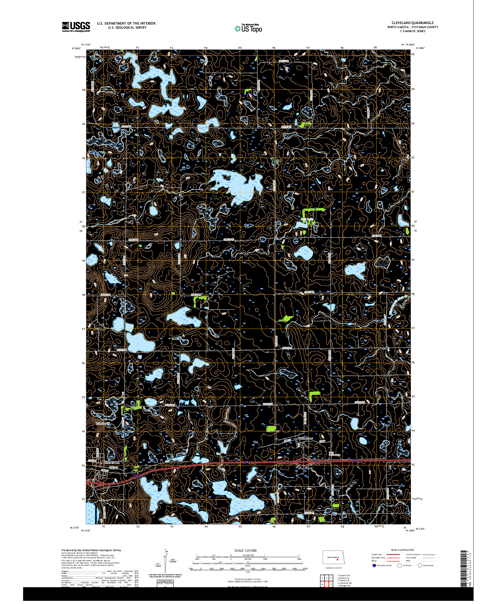 USGS US TOPO 7.5-MINUTE MAP FOR CLEVELAND, ND 2020