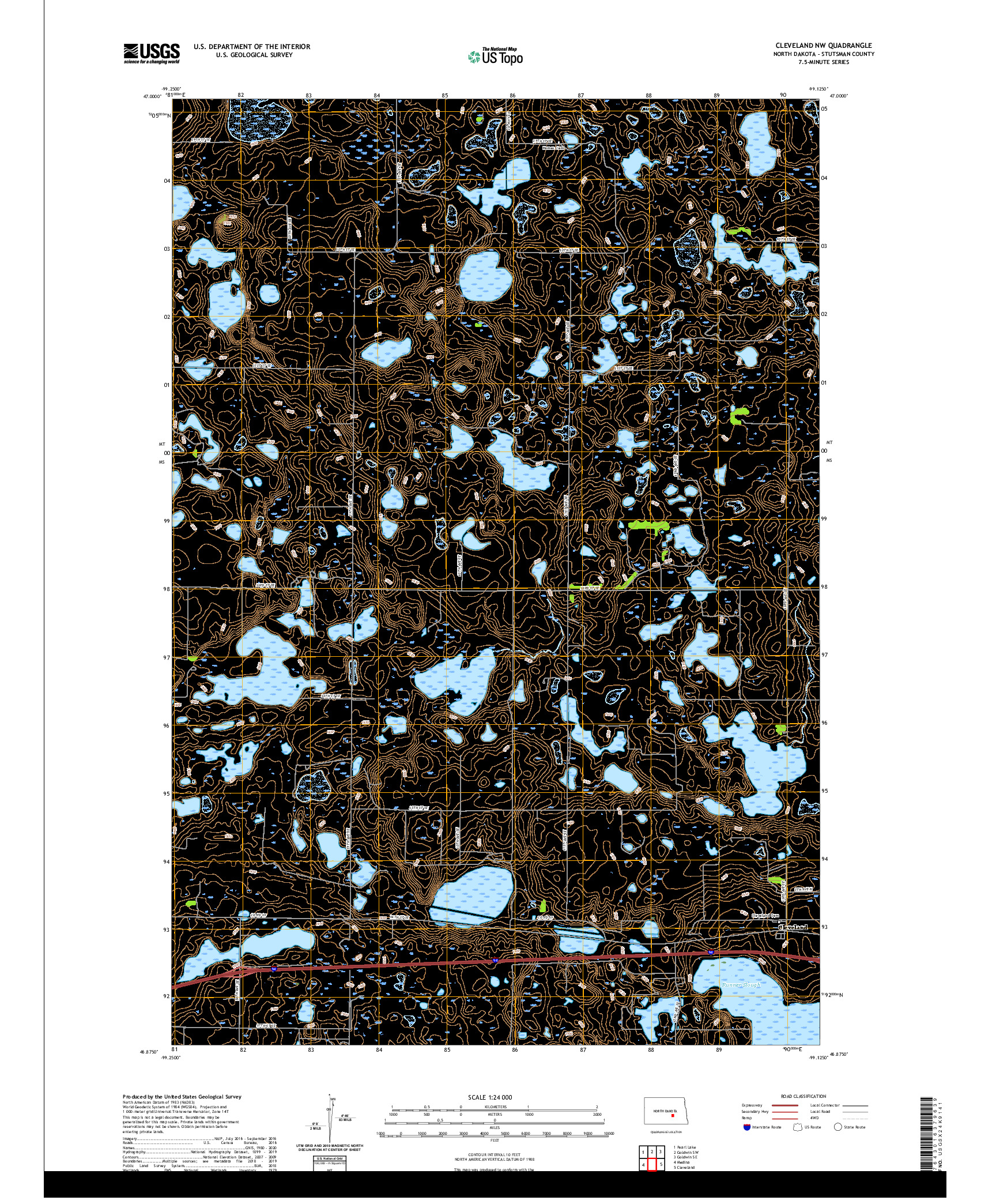 USGS US TOPO 7.5-MINUTE MAP FOR CLEVELAND NW, ND 2020