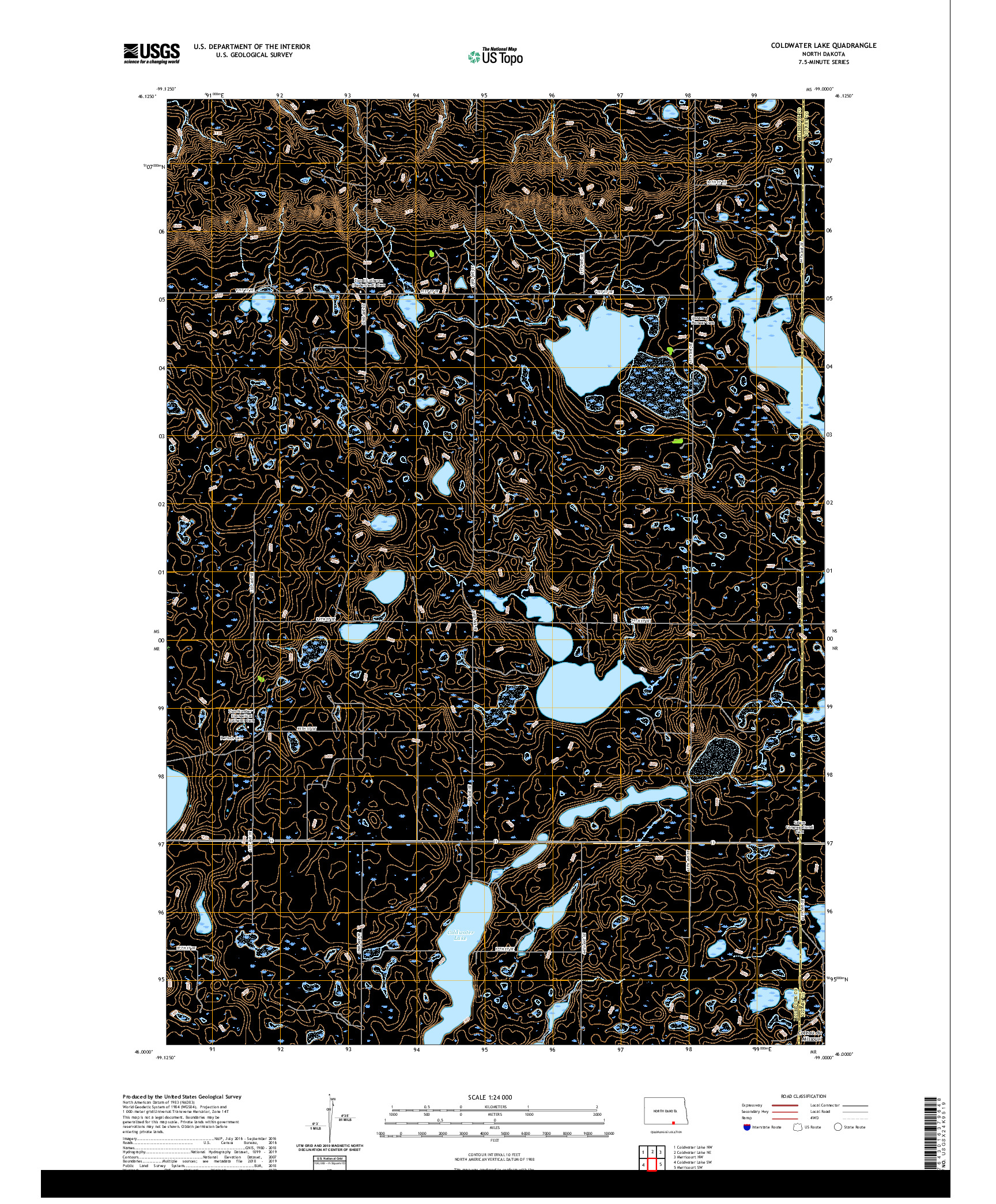USGS US TOPO 7.5-MINUTE MAP FOR COLDWATER LAKE, ND 2020