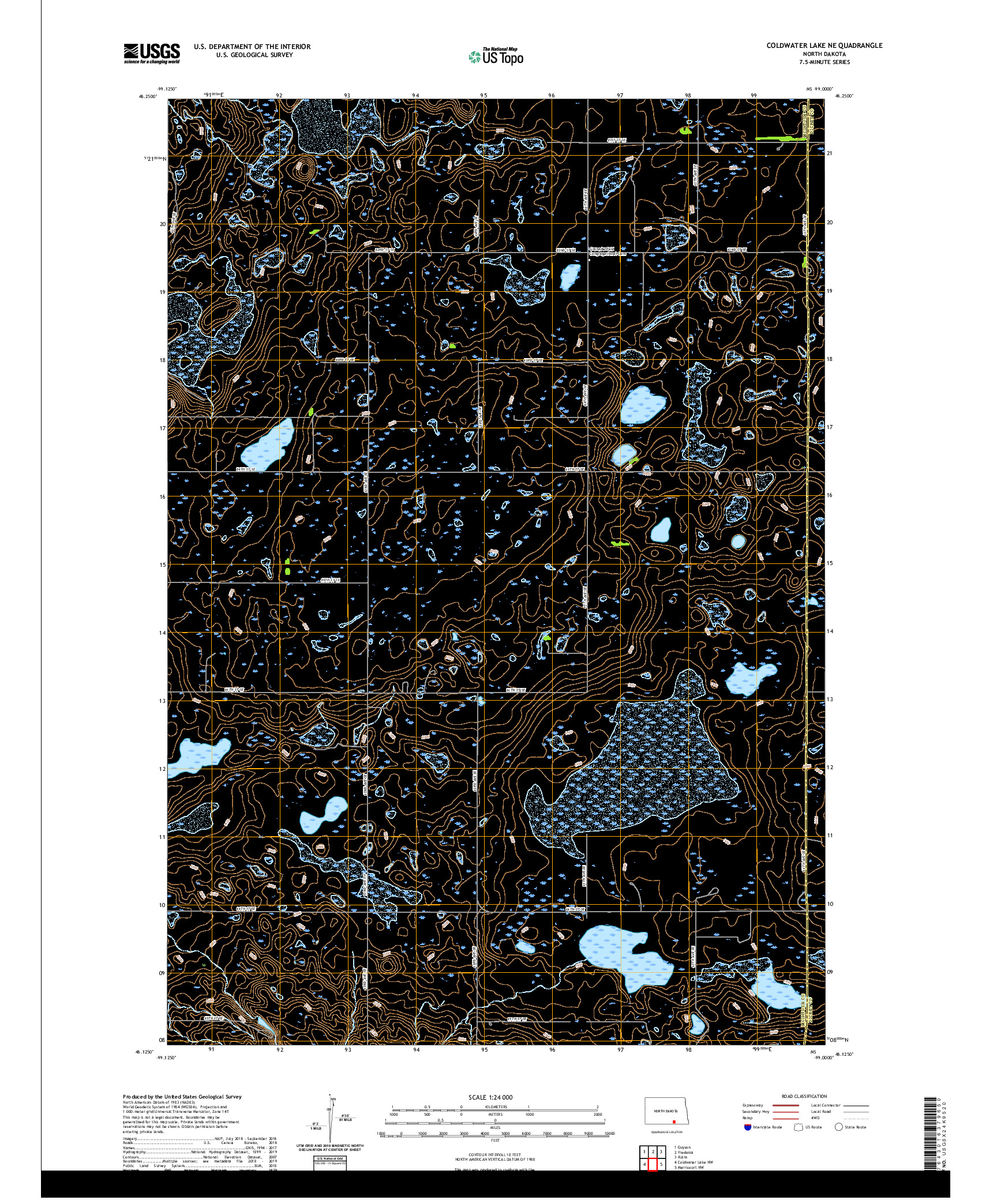 USGS US TOPO 7.5-MINUTE MAP FOR COLDWATER LAKE NE, ND 2020