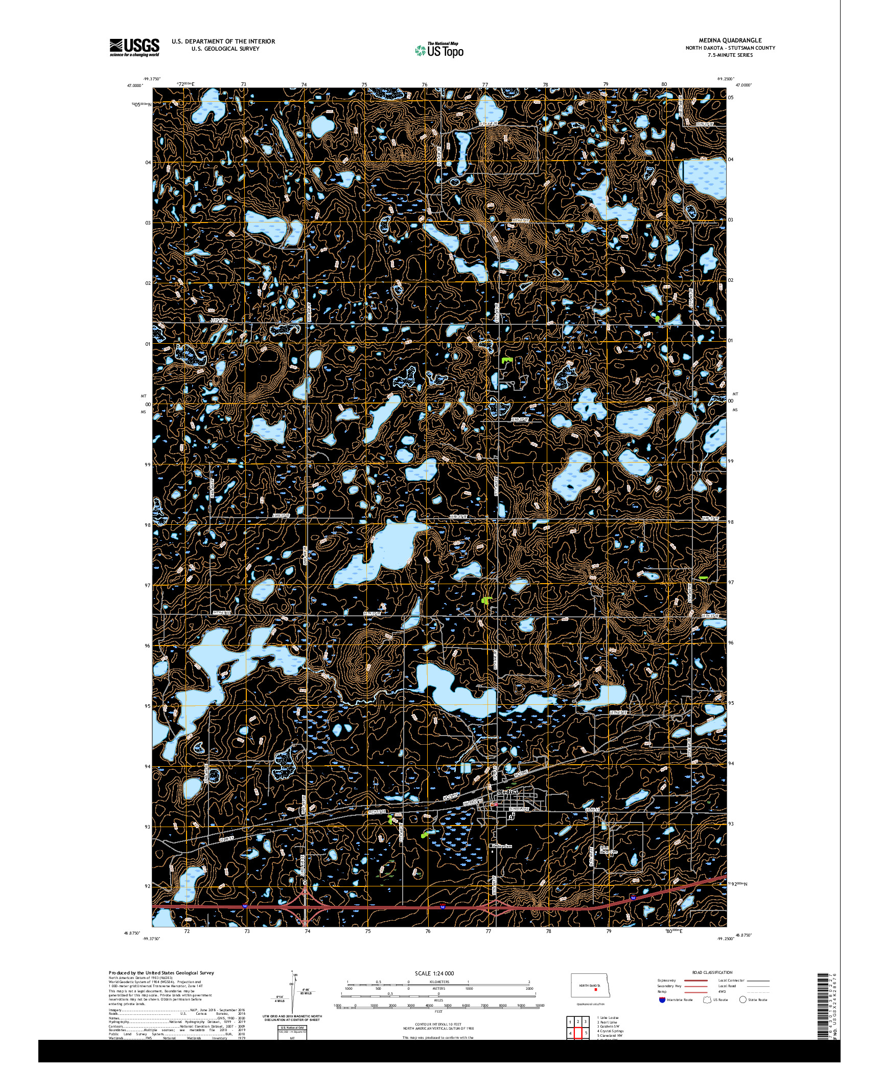 USGS US TOPO 7.5-MINUTE MAP FOR MEDINA, ND 2020