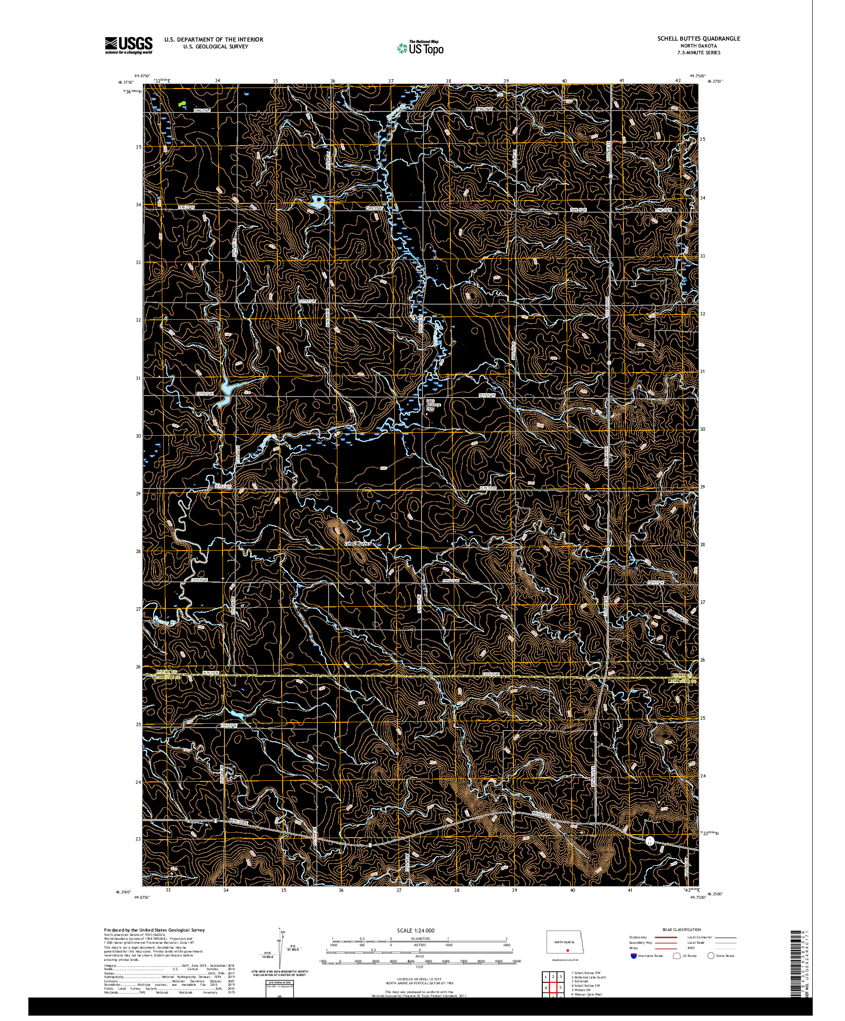 USGS US TOPO 7.5-MINUTE MAP FOR SCHELL BUTTES, ND 2020