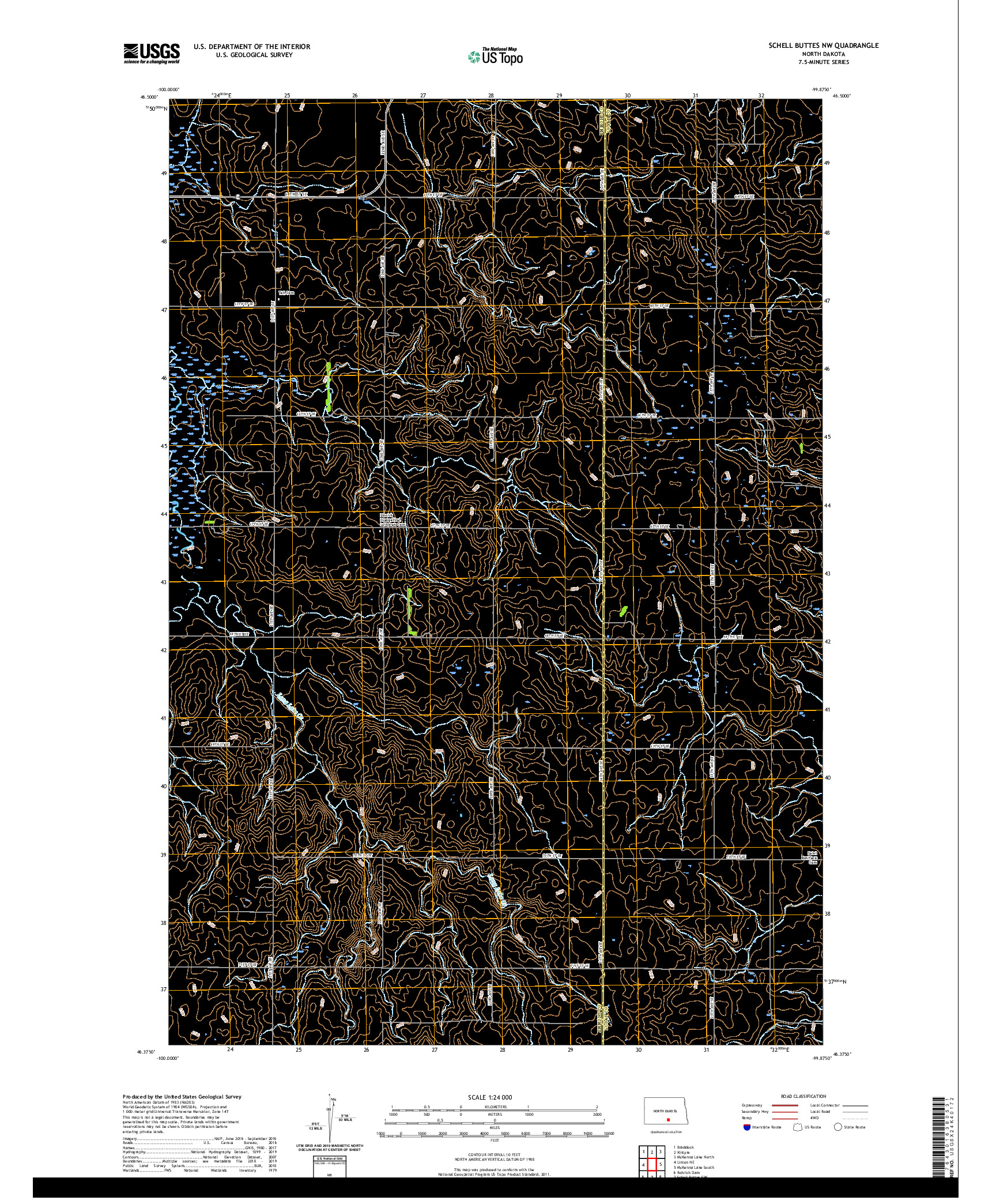 USGS US TOPO 7.5-MINUTE MAP FOR SCHELL BUTTES NW, ND 2020