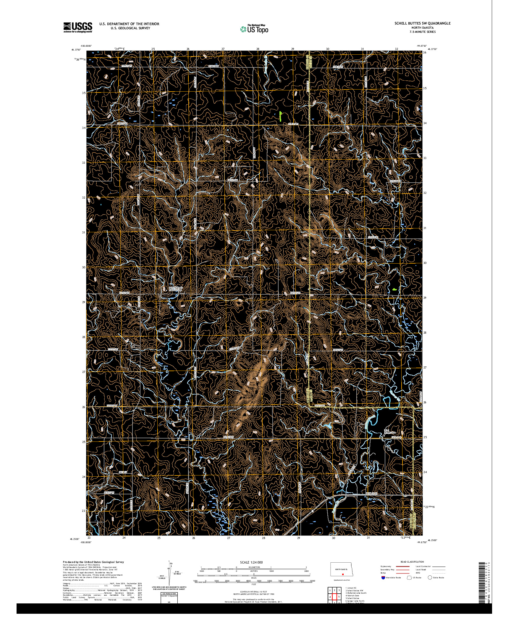 USGS US TOPO 7.5-MINUTE MAP FOR SCHELL BUTTES SW, ND 2020