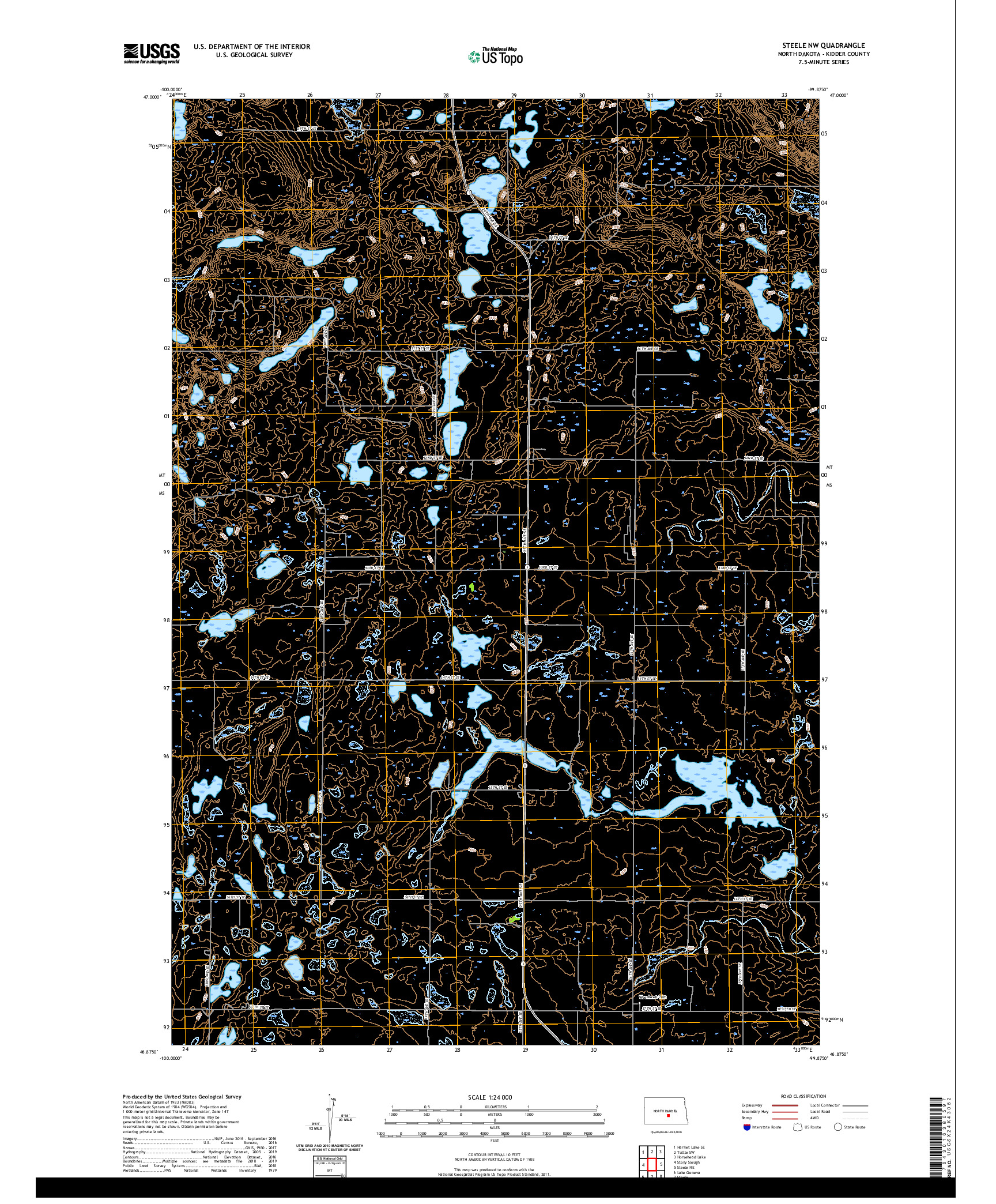 USGS US TOPO 7.5-MINUTE MAP FOR STEELE NW, ND 2020