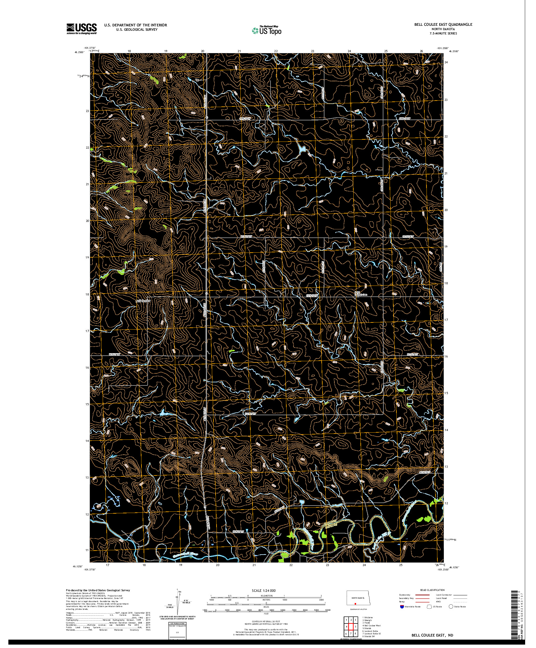 USGS US TOPO 7.5-MINUTE MAP FOR BELL COULEE EAST, ND 2020