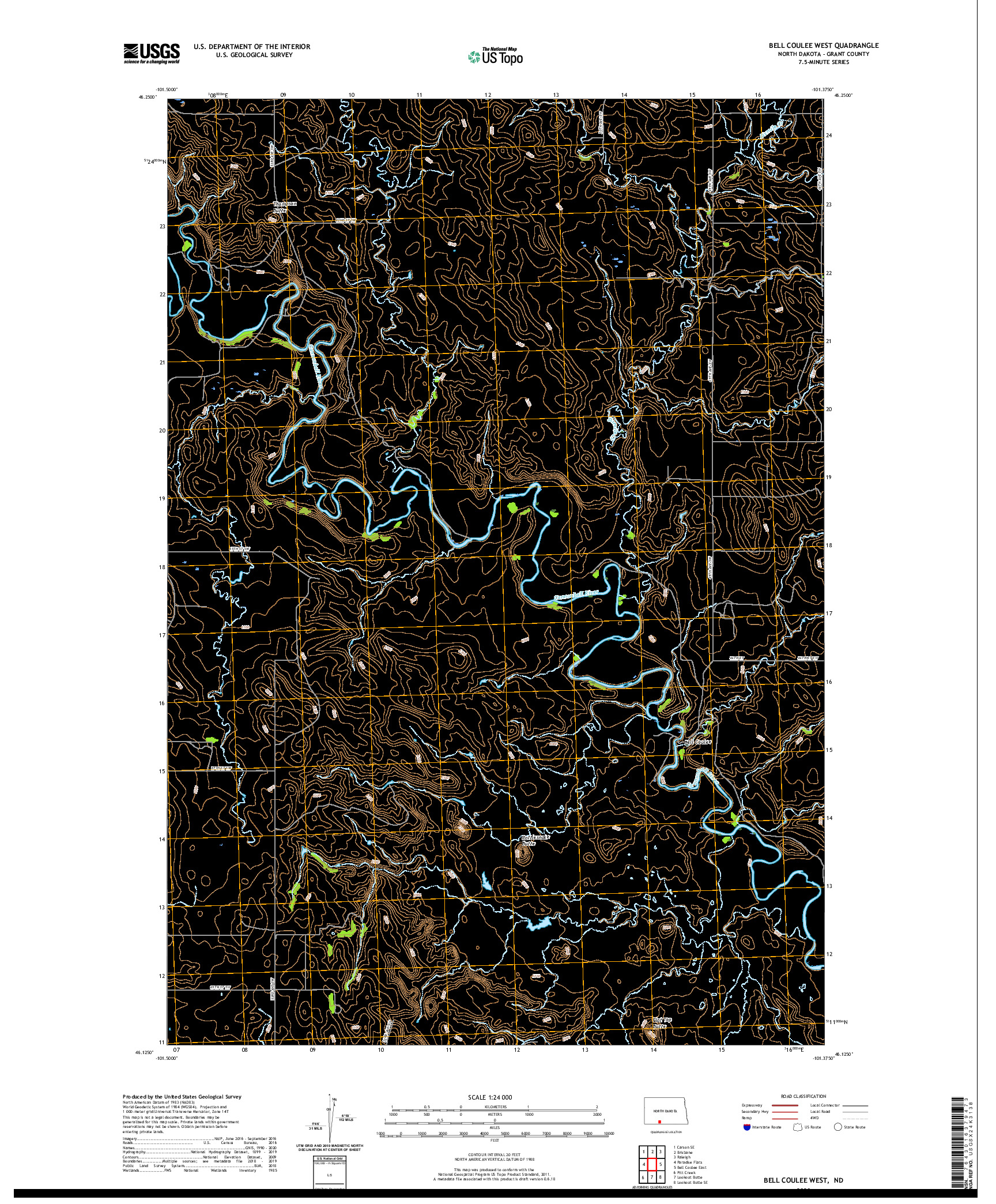 USGS US TOPO 7.5-MINUTE MAP FOR BELL COULEE WEST, ND 2020