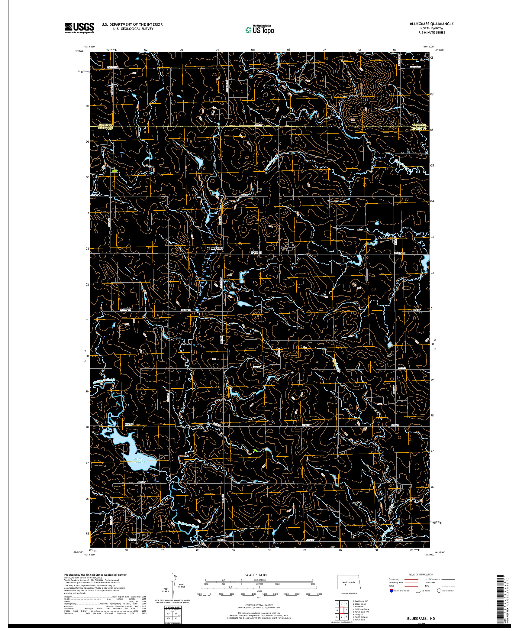 USGS US TOPO 7.5-MINUTE MAP FOR BLUEGRASS, ND 2020