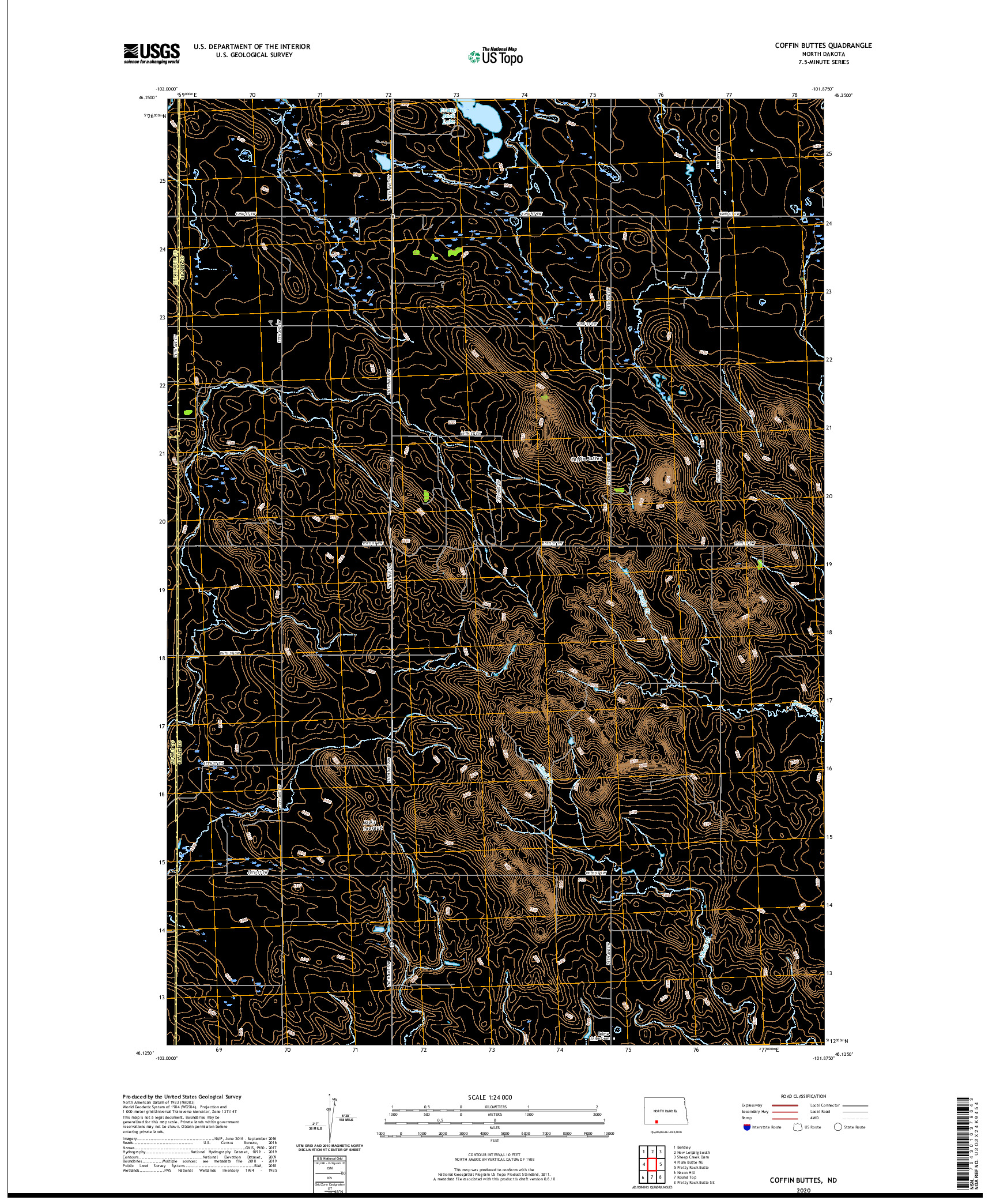 USGS US TOPO 7.5-MINUTE MAP FOR COFFIN BUTTES, ND 2020