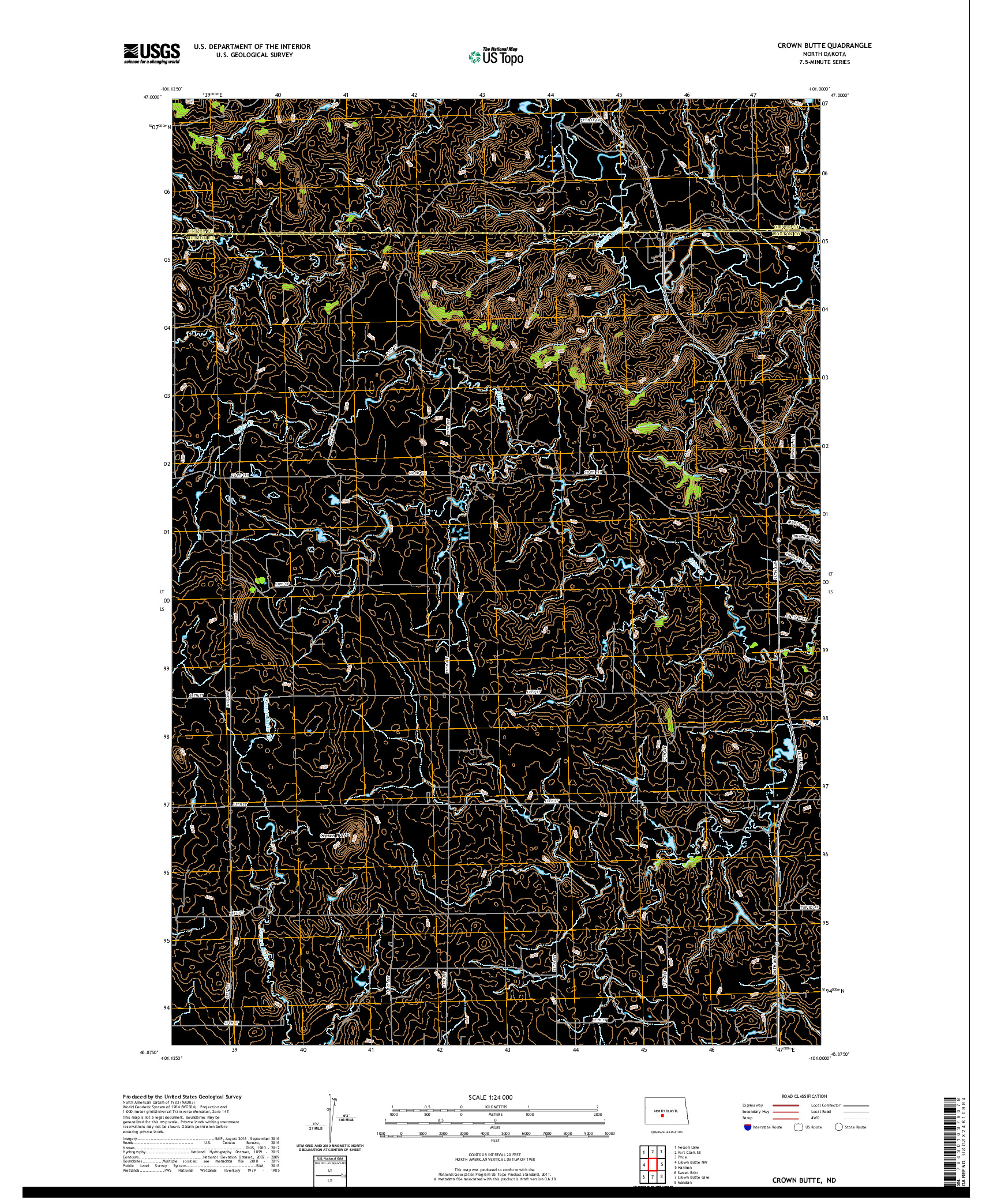 USGS US TOPO 7.5-MINUTE MAP FOR CROWN BUTTE, ND 2020