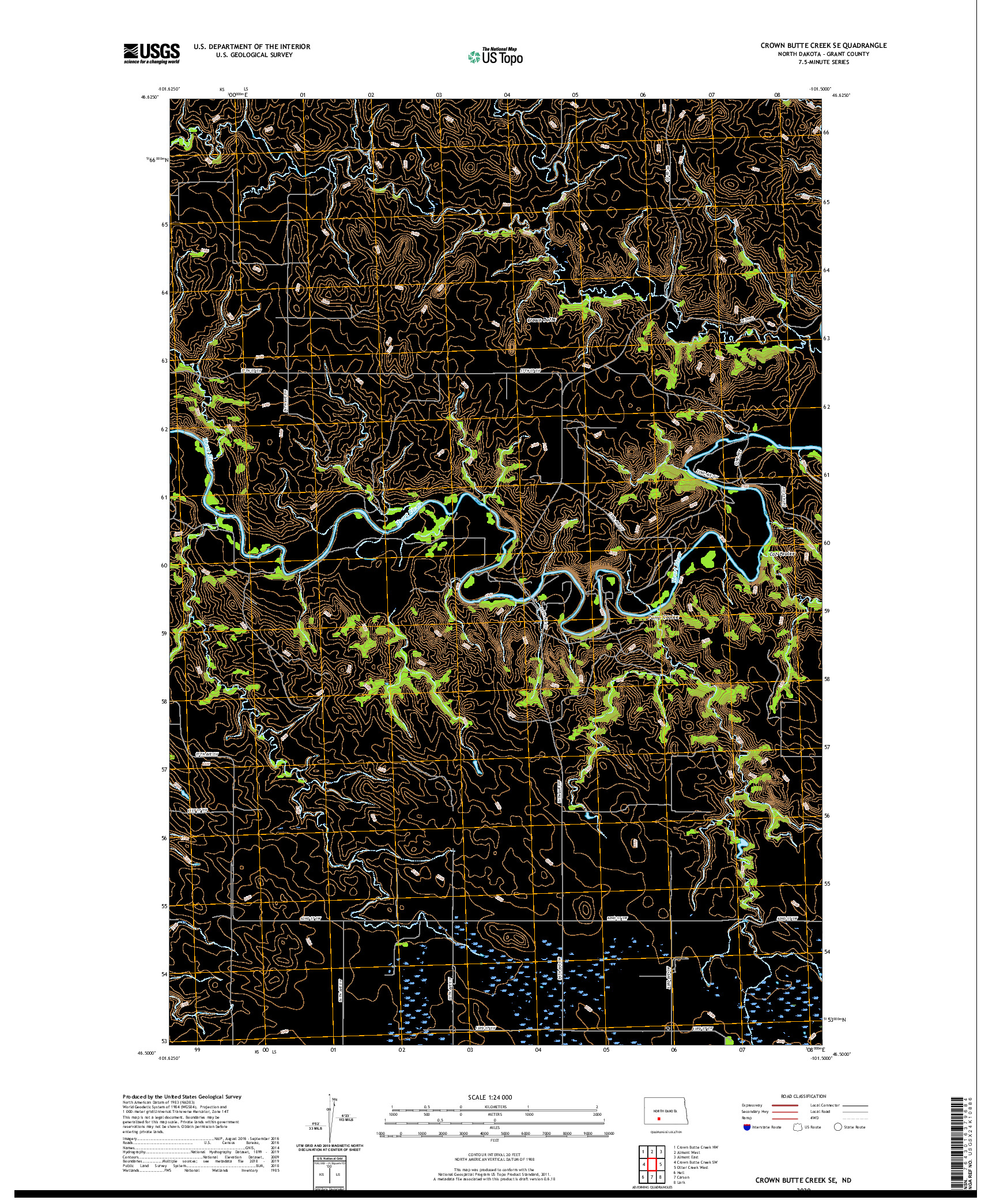USGS US TOPO 7.5-MINUTE MAP FOR CROWN BUTTE CREEK SE, ND 2020