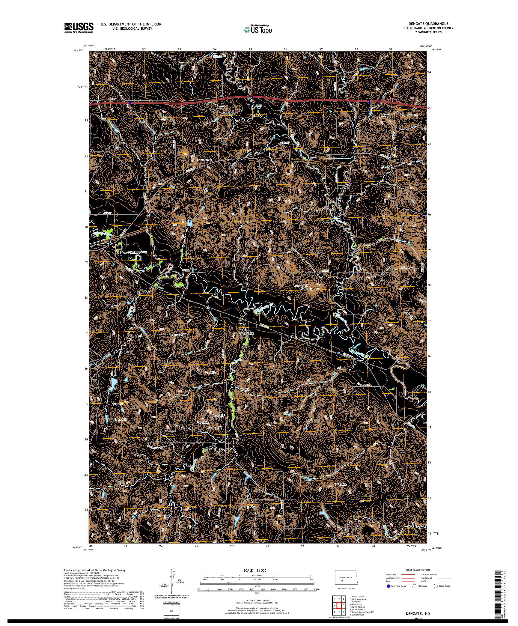 USGS US TOPO 7.5-MINUTE MAP FOR DENGATE, ND 2020