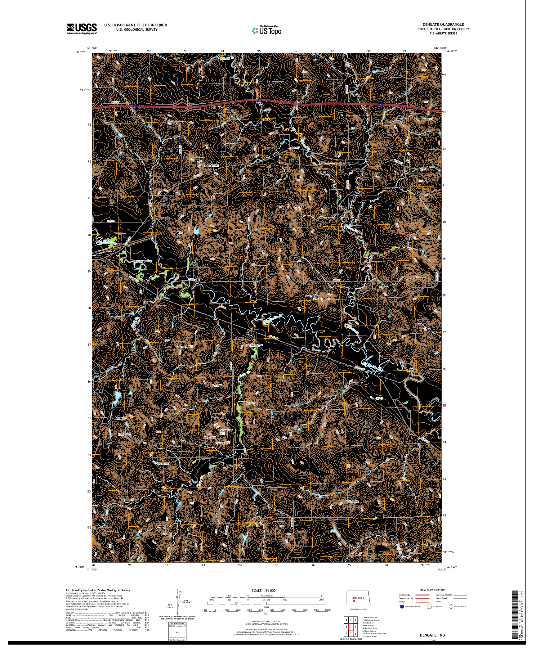USGS US TOPO 7.5-MINUTE MAP FOR DENGATE, ND 2020