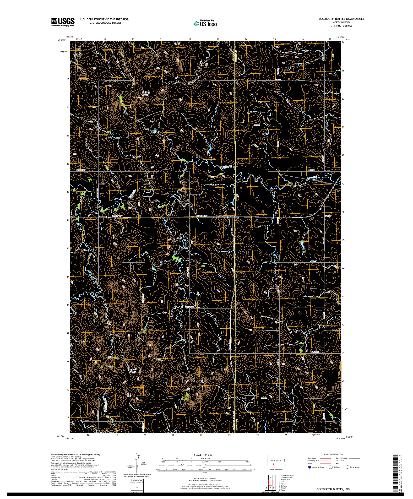 USGS US TOPO 7.5-MINUTE MAP FOR DOGTOOTH BUTTES, ND 2020