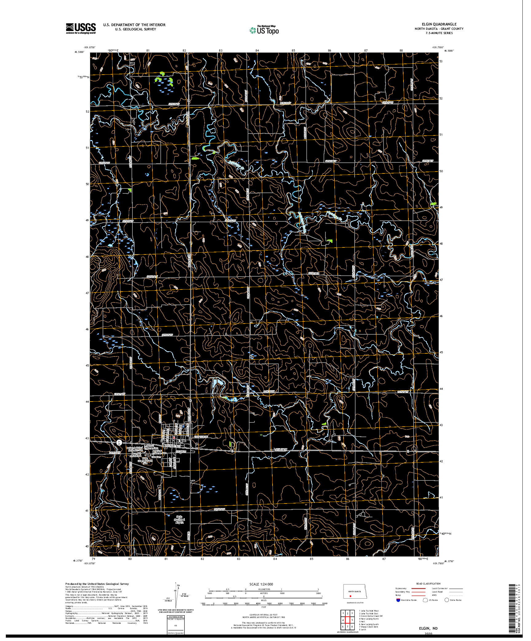 USGS US TOPO 7.5-MINUTE MAP FOR ELGIN, ND 2020