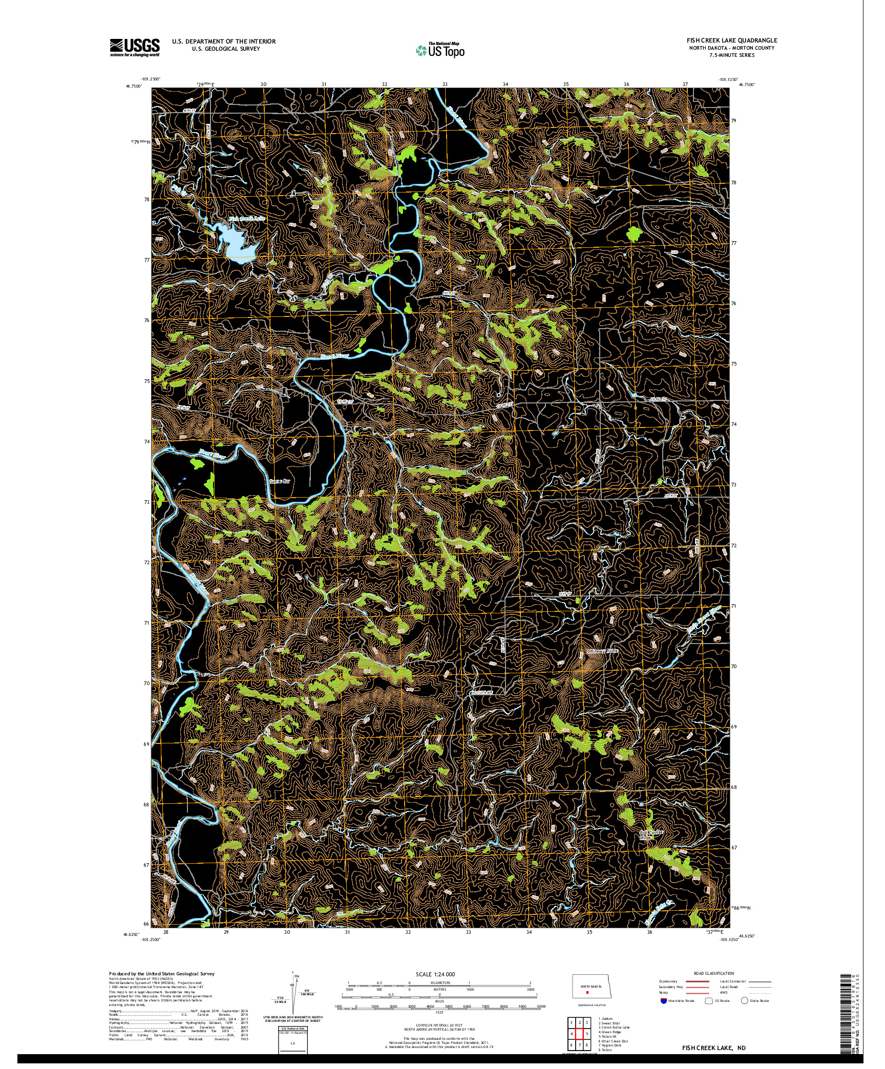 USGS US TOPO 7.5-MINUTE MAP FOR FISH CREEK LAKE, ND 2020