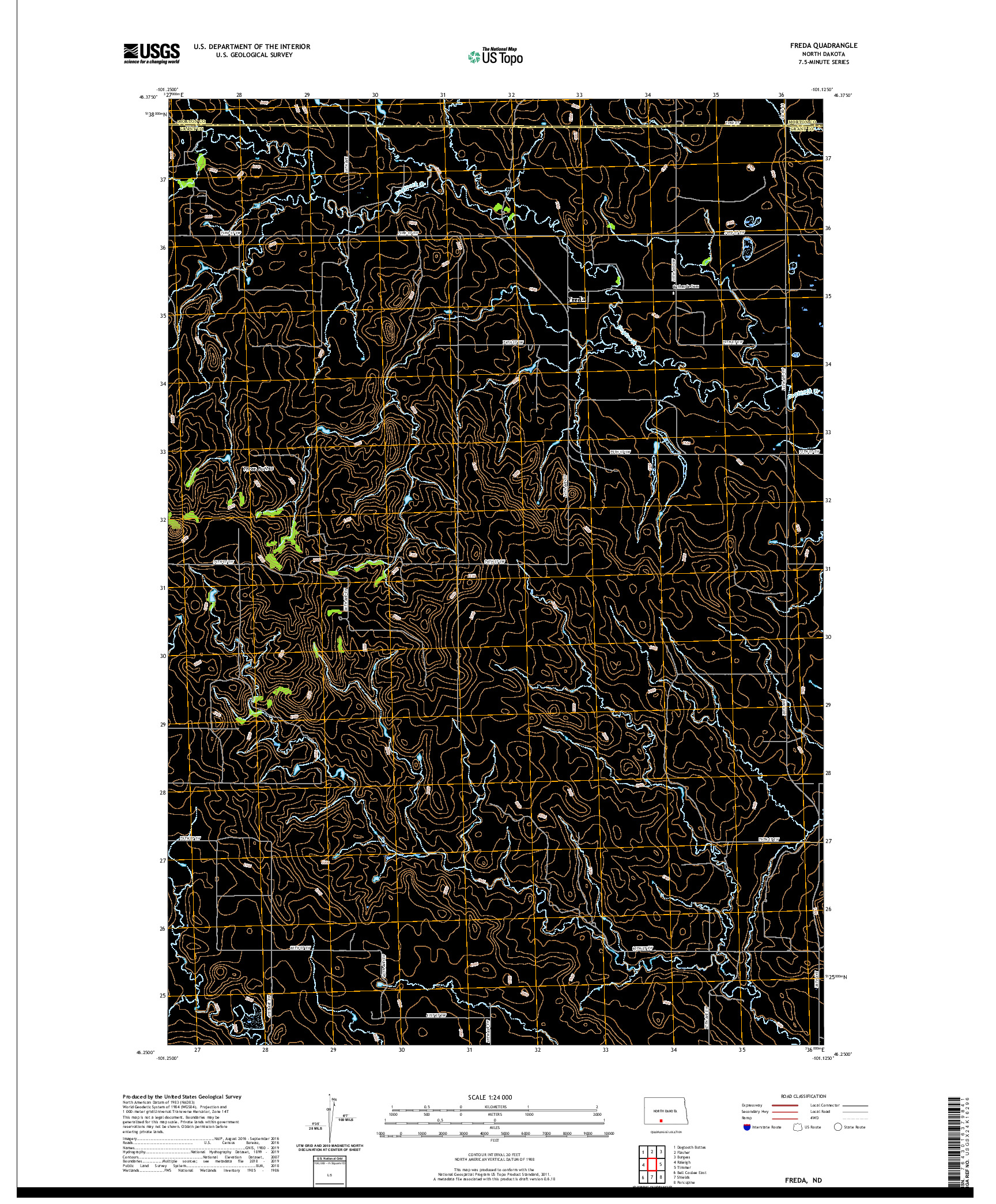 USGS US TOPO 7.5-MINUTE MAP FOR FREDA, ND 2020