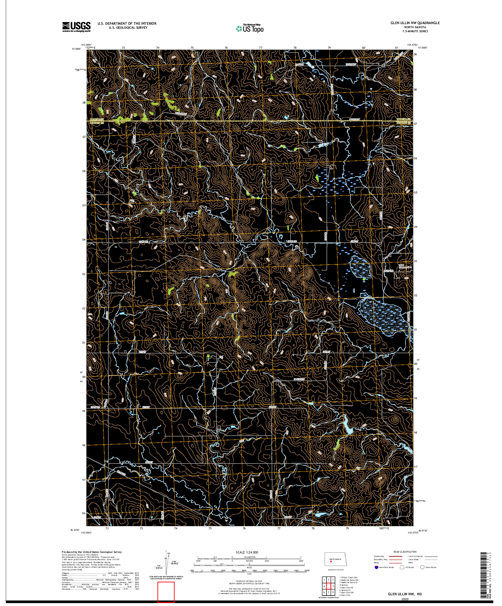 USGS US TOPO 7.5-MINUTE MAP FOR GLEN ULLIN NW, ND 2020