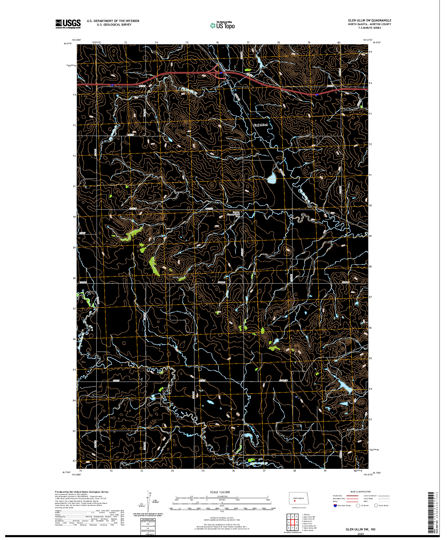 USGS US TOPO 7.5-MINUTE MAP FOR GLEN ULLIN SW, ND 2020