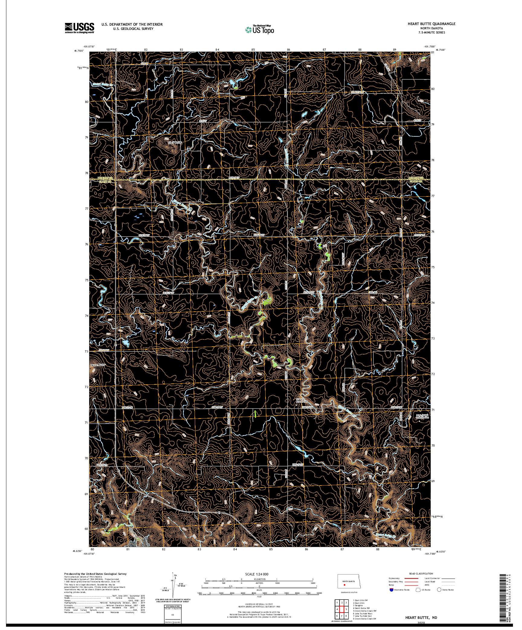 USGS US TOPO 7.5-MINUTE MAP FOR HEART BUTTE, ND 2020