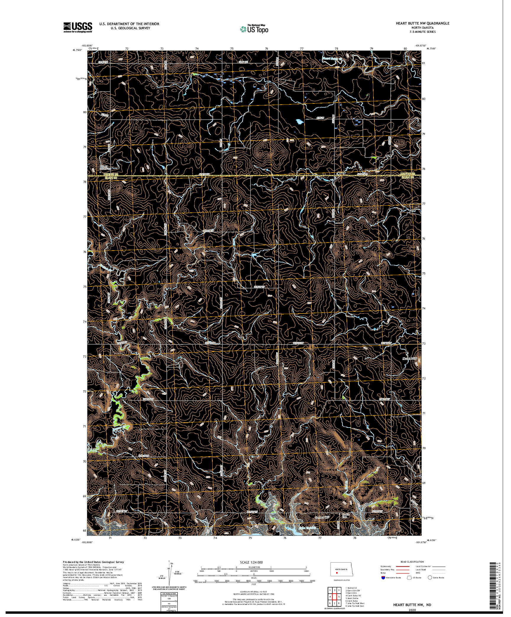 USGS US TOPO 7.5-MINUTE MAP FOR HEART BUTTE NW, ND 2020