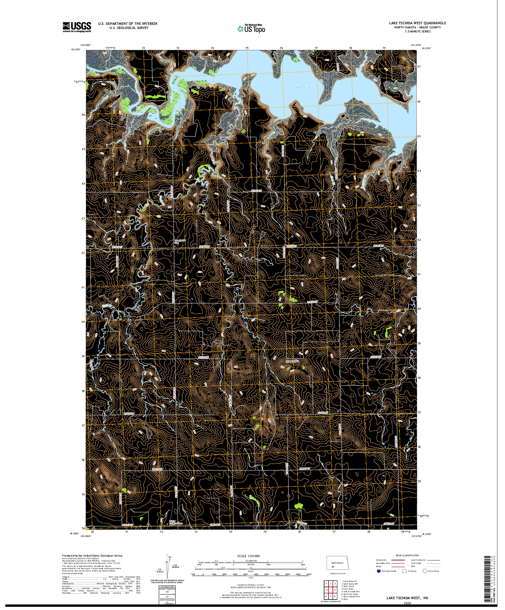 USGS US TOPO 7.5-MINUTE MAP FOR LAKE TSCHIDA WEST, ND 2020