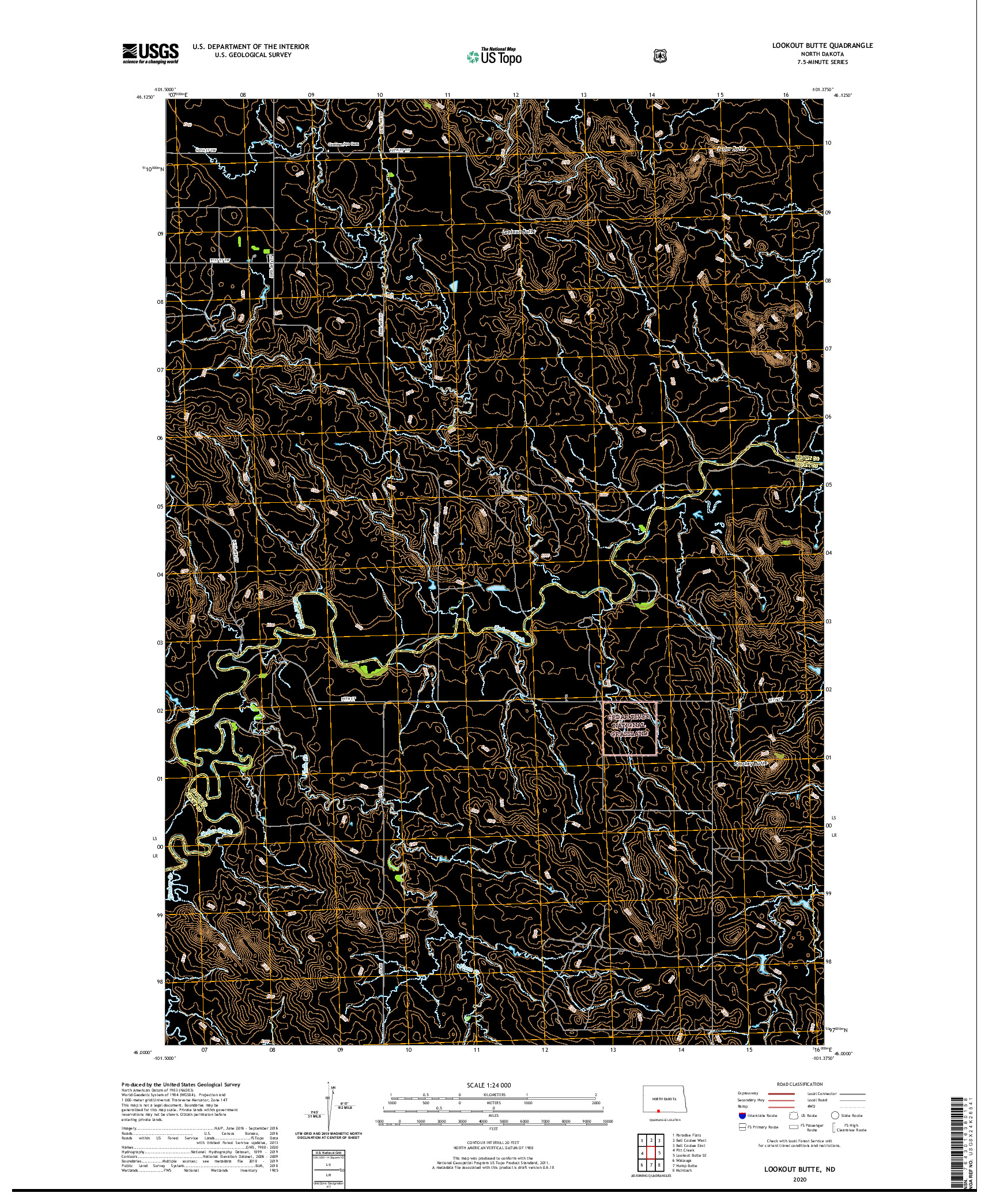 USGS US TOPO 7.5-MINUTE MAP FOR LOOKOUT BUTTE, ND 2020