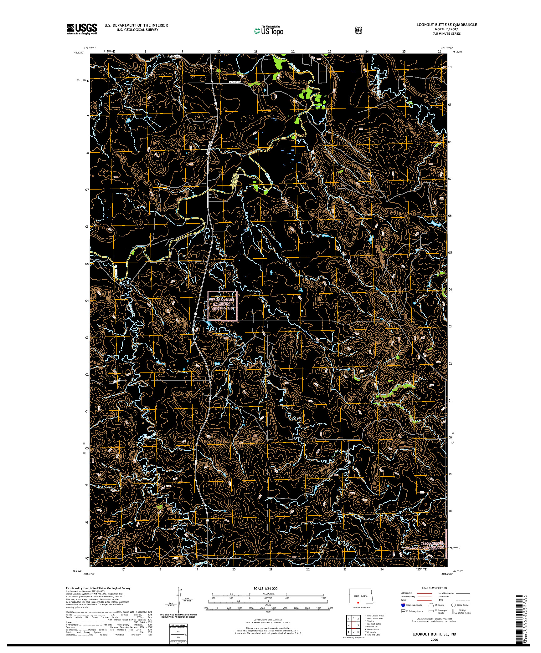 USGS US TOPO 7.5-MINUTE MAP FOR LOOKOUT BUTTE SE, ND 2020