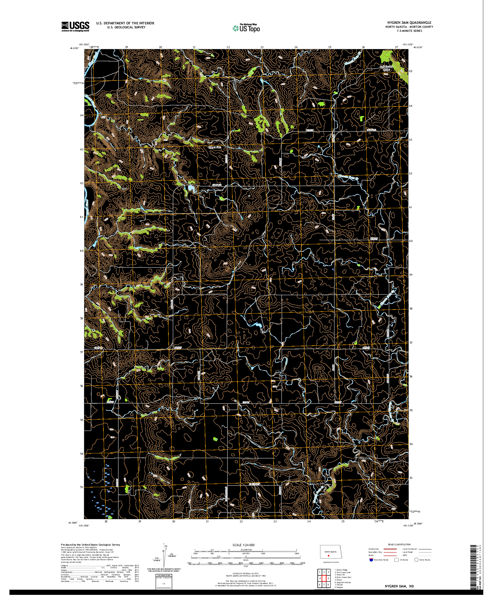 USGS US TOPO 7.5-MINUTE MAP FOR NYGREN DAM, ND 2020