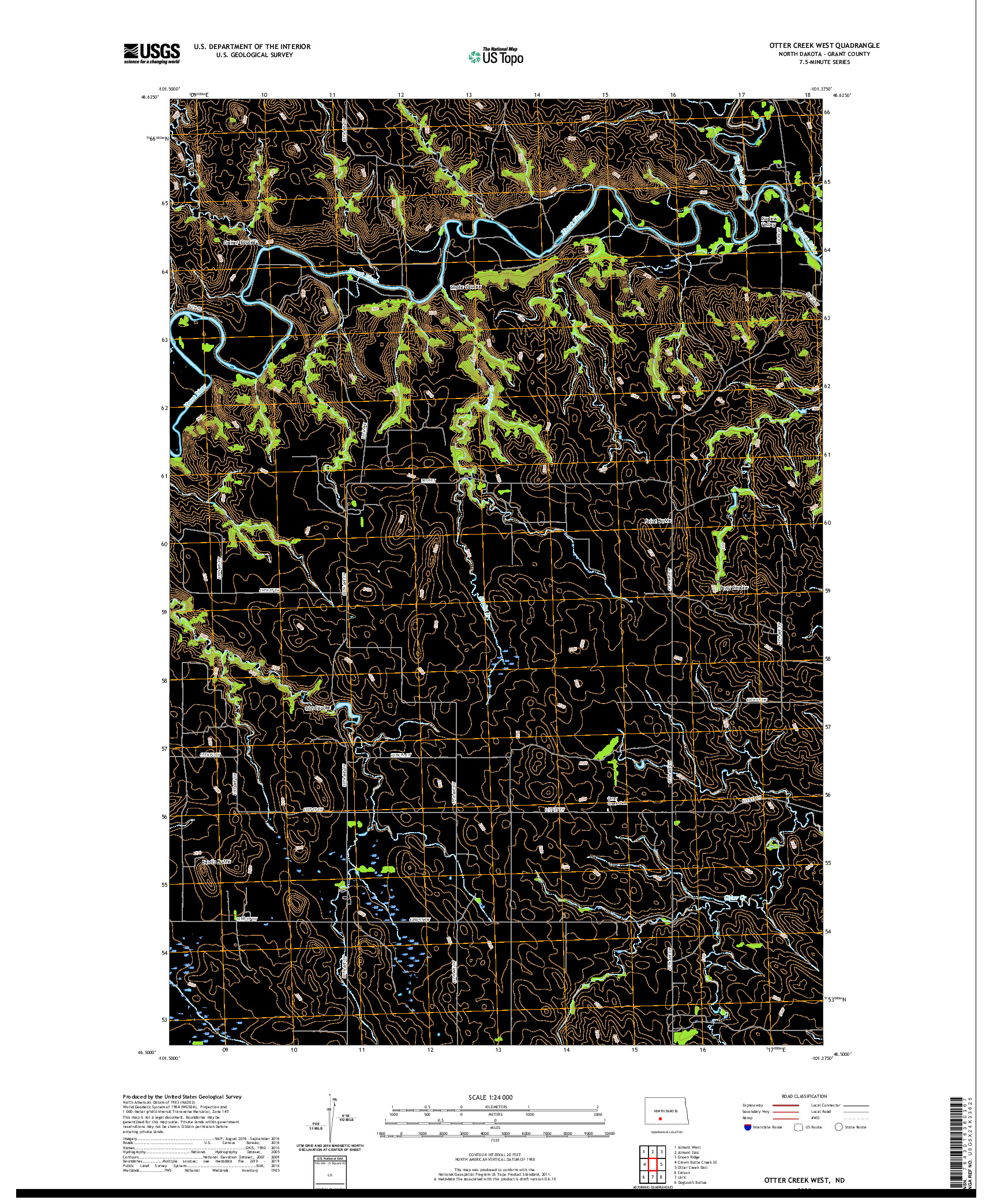 USGS US TOPO 7.5-MINUTE MAP FOR OTTER CREEK WEST, ND 2020