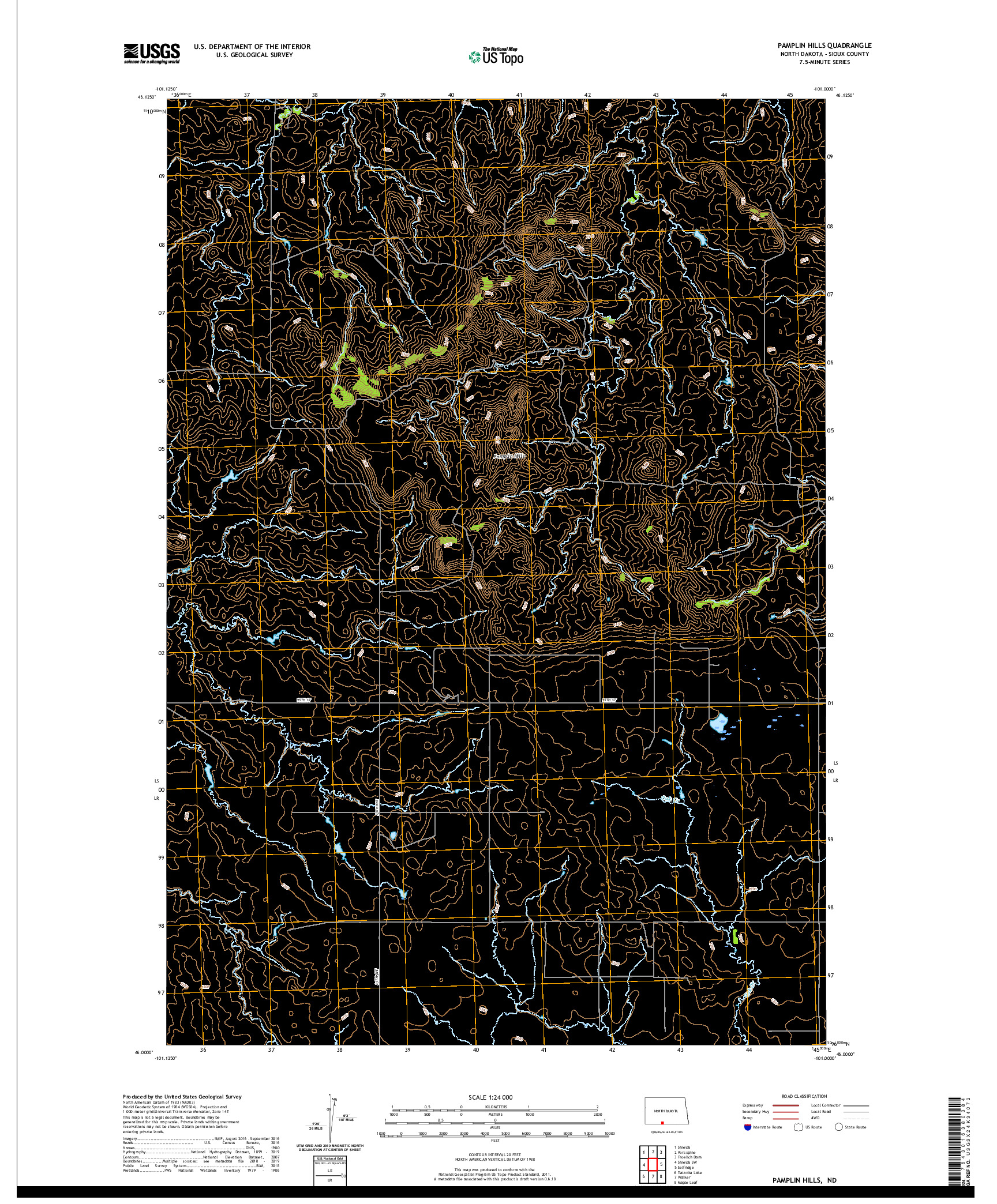 USGS US TOPO 7.5-MINUTE MAP FOR PAMPLIN HILLS, ND 2020