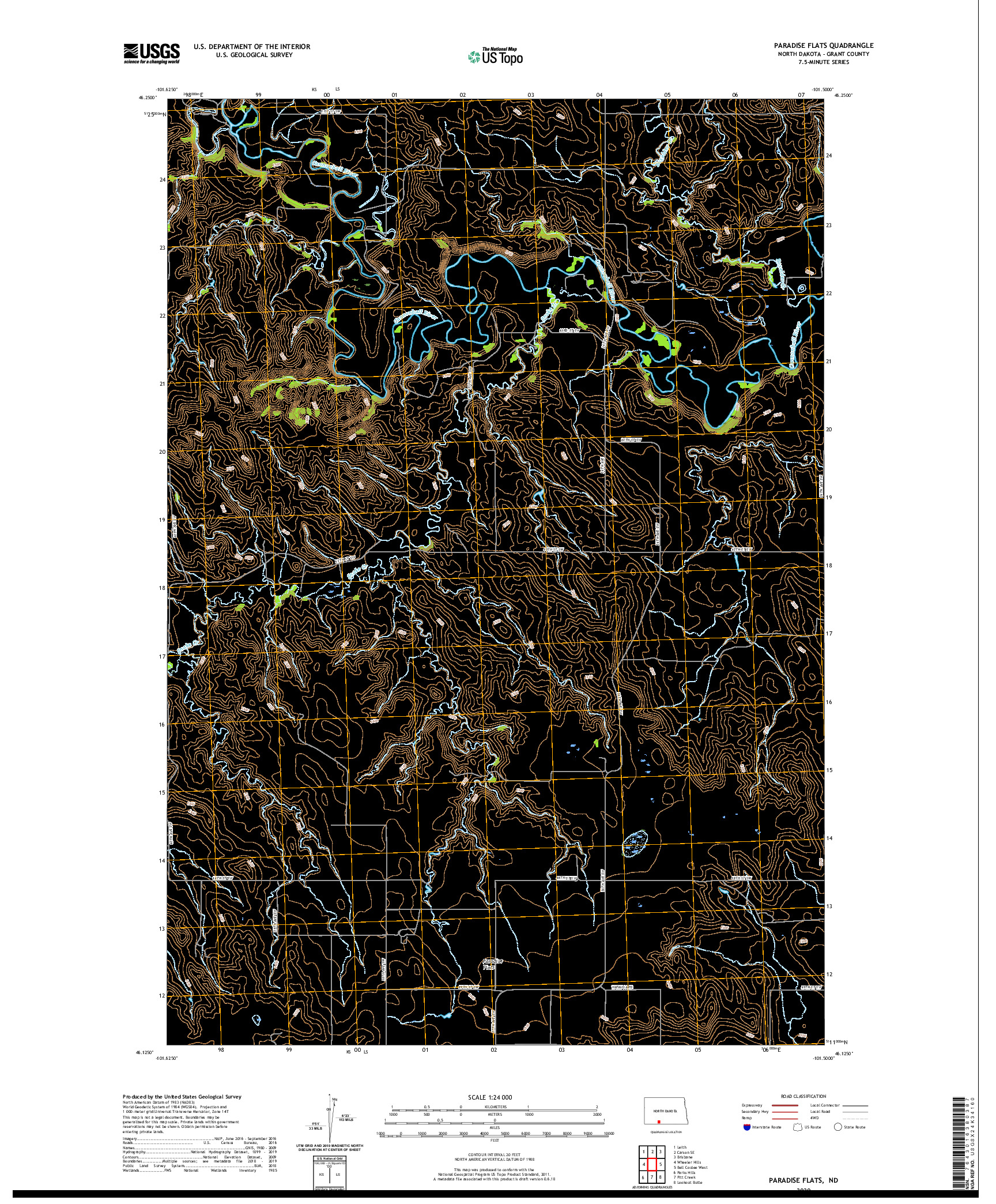 USGS US TOPO 7.5-MINUTE MAP FOR PARADISE FLATS, ND 2020