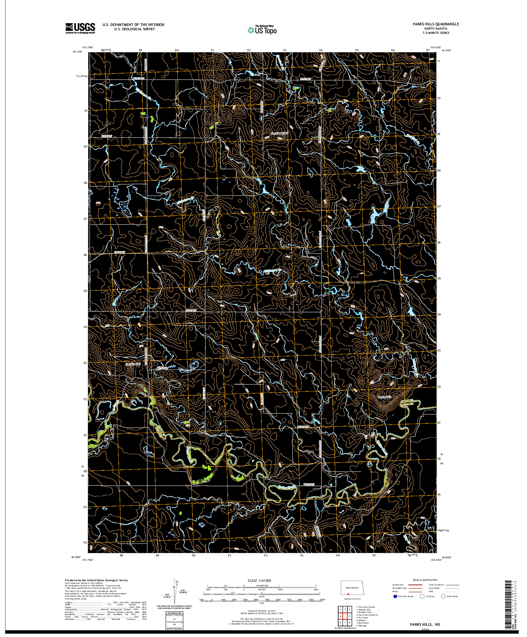 USGS US TOPO 7.5-MINUTE MAP FOR PARKS HILLS, ND 2020