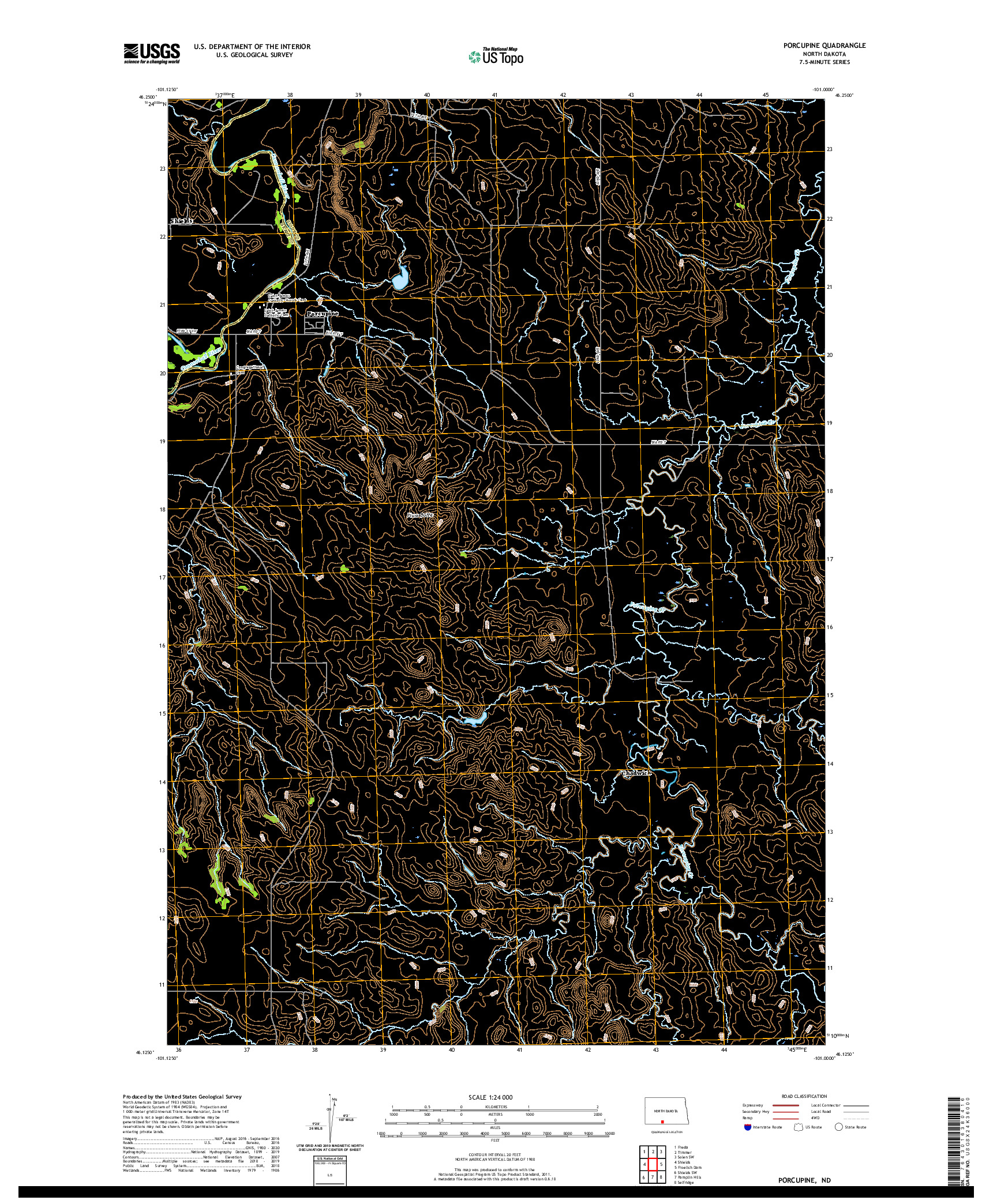 USGS US TOPO 7.5-MINUTE MAP FOR PORCUPINE, ND 2020