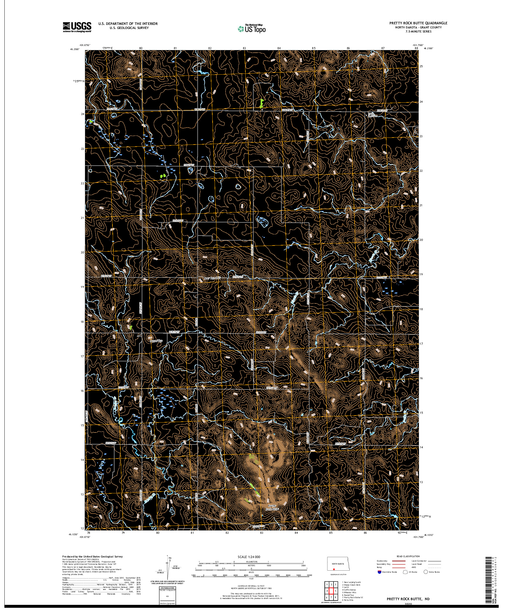 USGS US TOPO 7.5-MINUTE MAP FOR PRETTY ROCK BUTTE, ND 2020