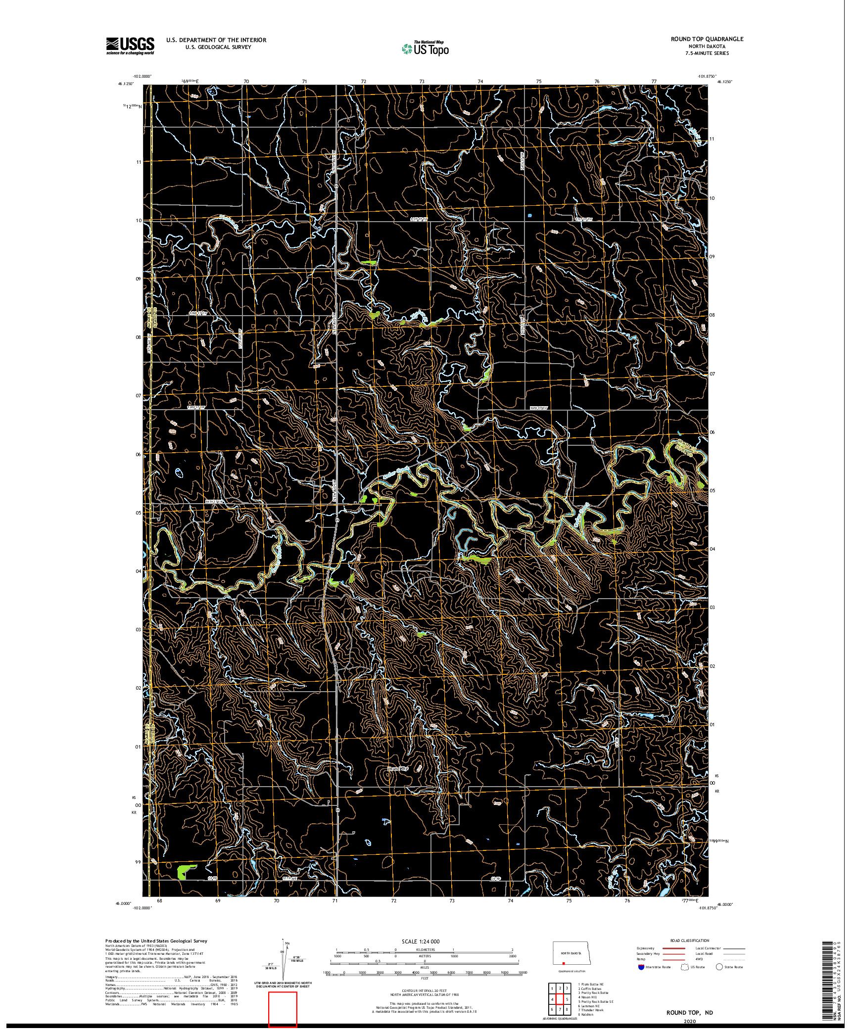 USGS US TOPO 7.5-MINUTE MAP FOR ROUND TOP, ND 2020