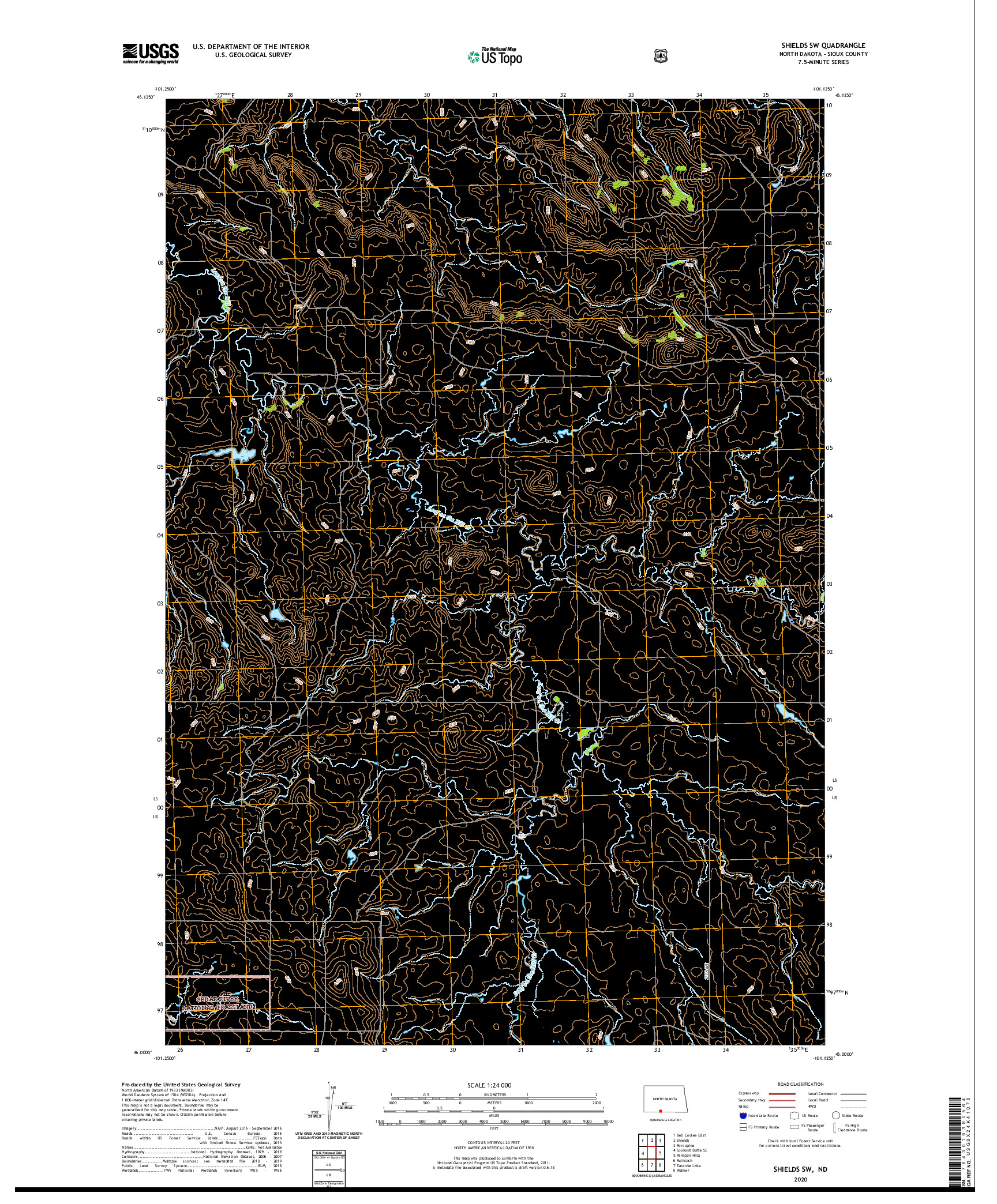 USGS US TOPO 7.5-MINUTE MAP FOR SHIELDS SW, ND 2020