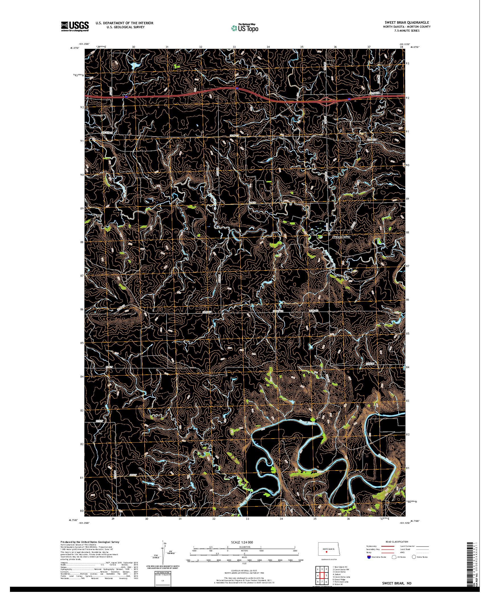 USGS US TOPO 7.5-MINUTE MAP FOR SWEET BRIAR, ND 2020