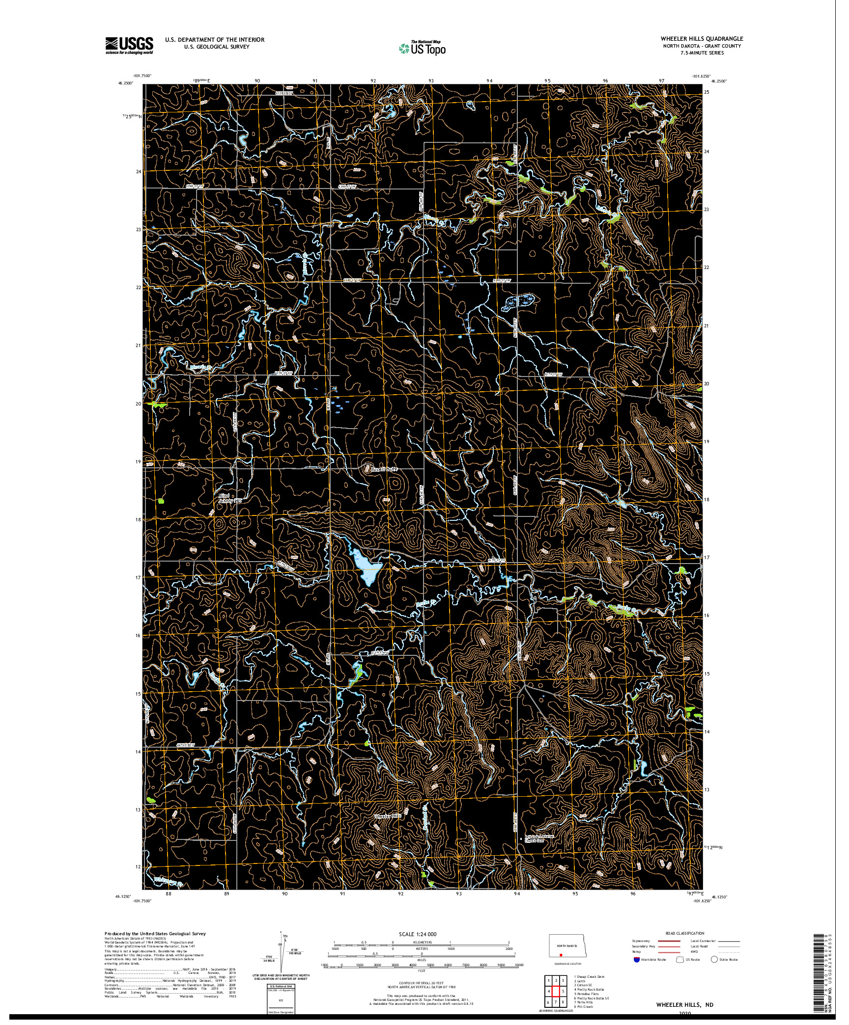USGS US TOPO 7.5-MINUTE MAP FOR WHEELER HILLS, ND 2020