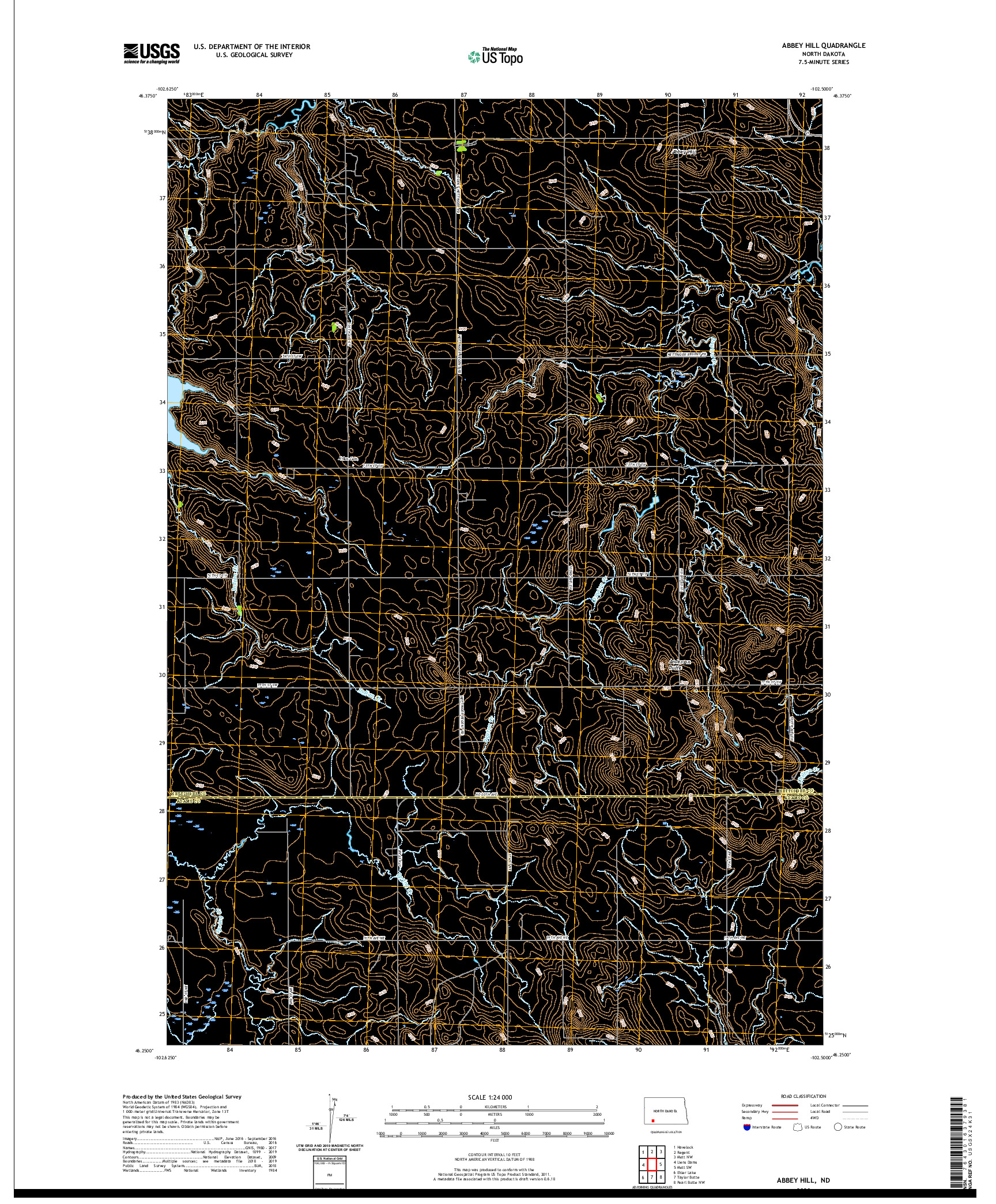 USGS US TOPO 7.5-MINUTE MAP FOR ABBEY HILL, ND 2020